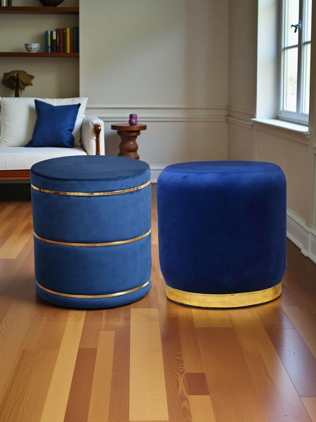 Shadowkart 2 Pieces Blue Round Ottomans-picture-35