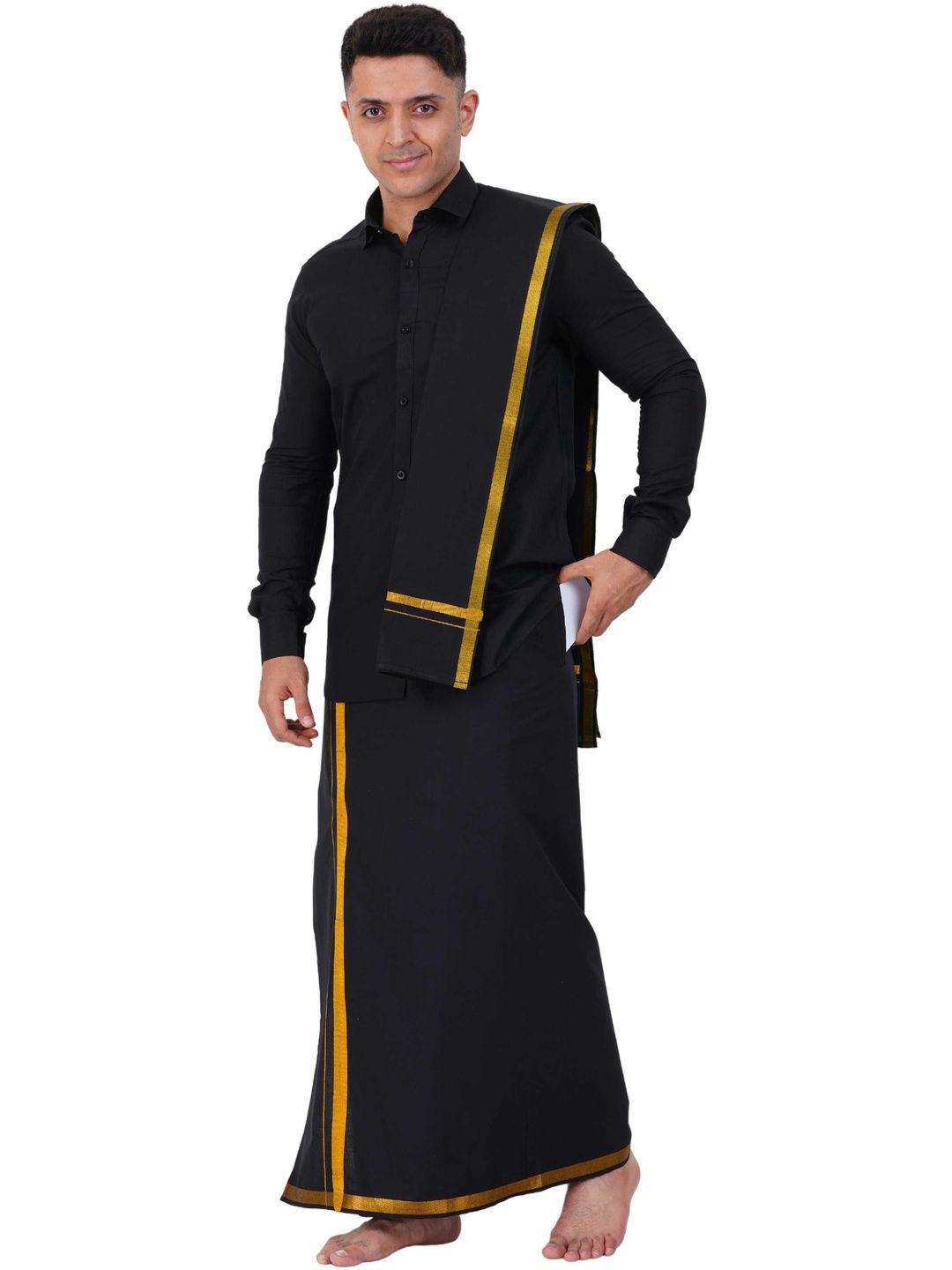 PRAKASAM COTTON Spread Collar Pure Cotton Shirt With Dhoti-picture-17