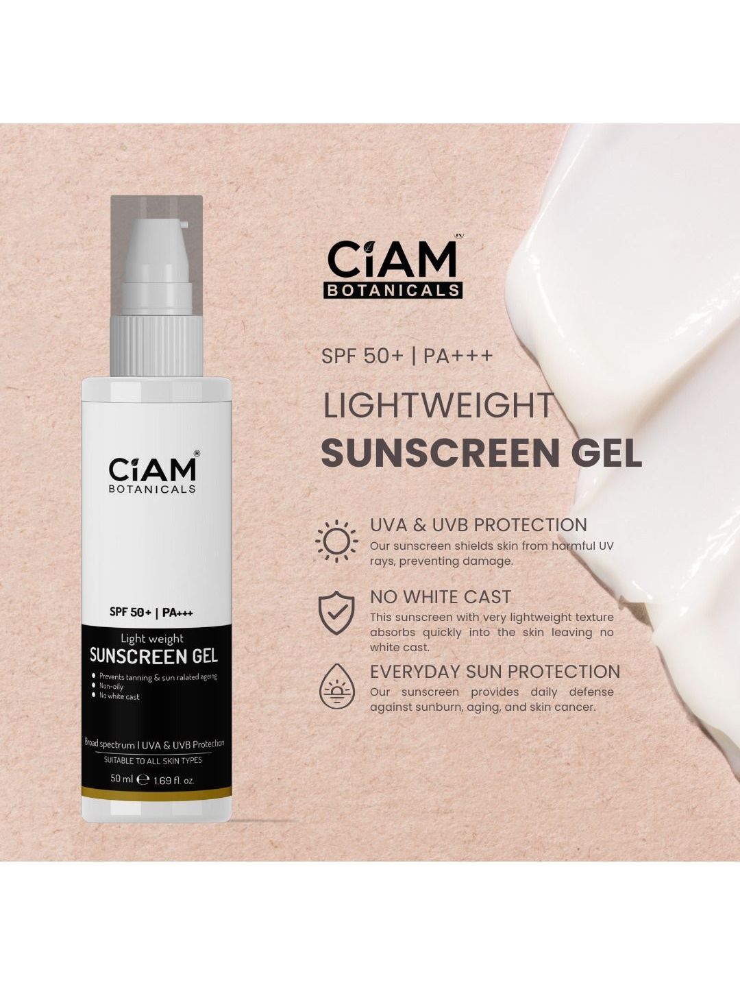 ciam Lightweight Sunscreen Gel With SPF 50+ PA+++ - 50 ml-image-17