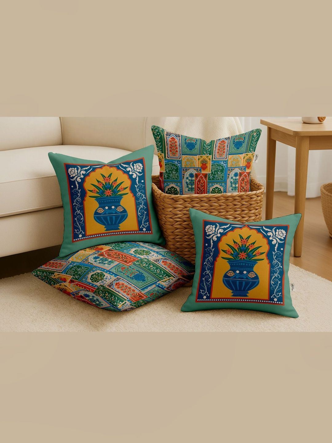 vargottam green set of 4 square cushion covers
