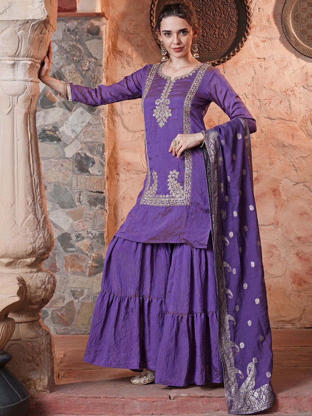 Navlik Women Embroidered Regular Kurta with Sharara & With Dupatta-picture-22