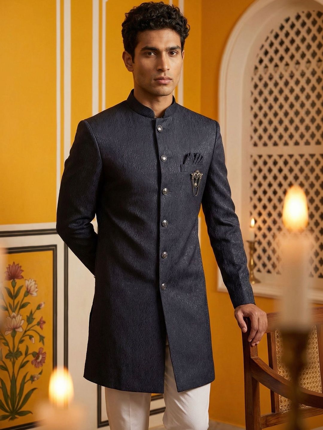 Jompers Embroidered Mandarin Collar Sherwani-picture-43