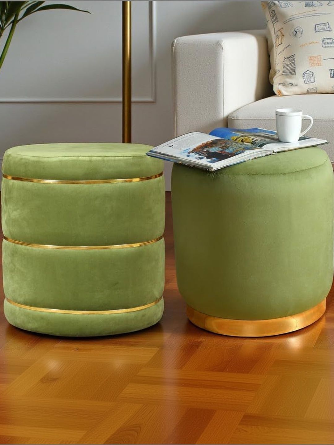 Shadowkart Green 2 Pieces Wooden Round Ottomans-picture-43