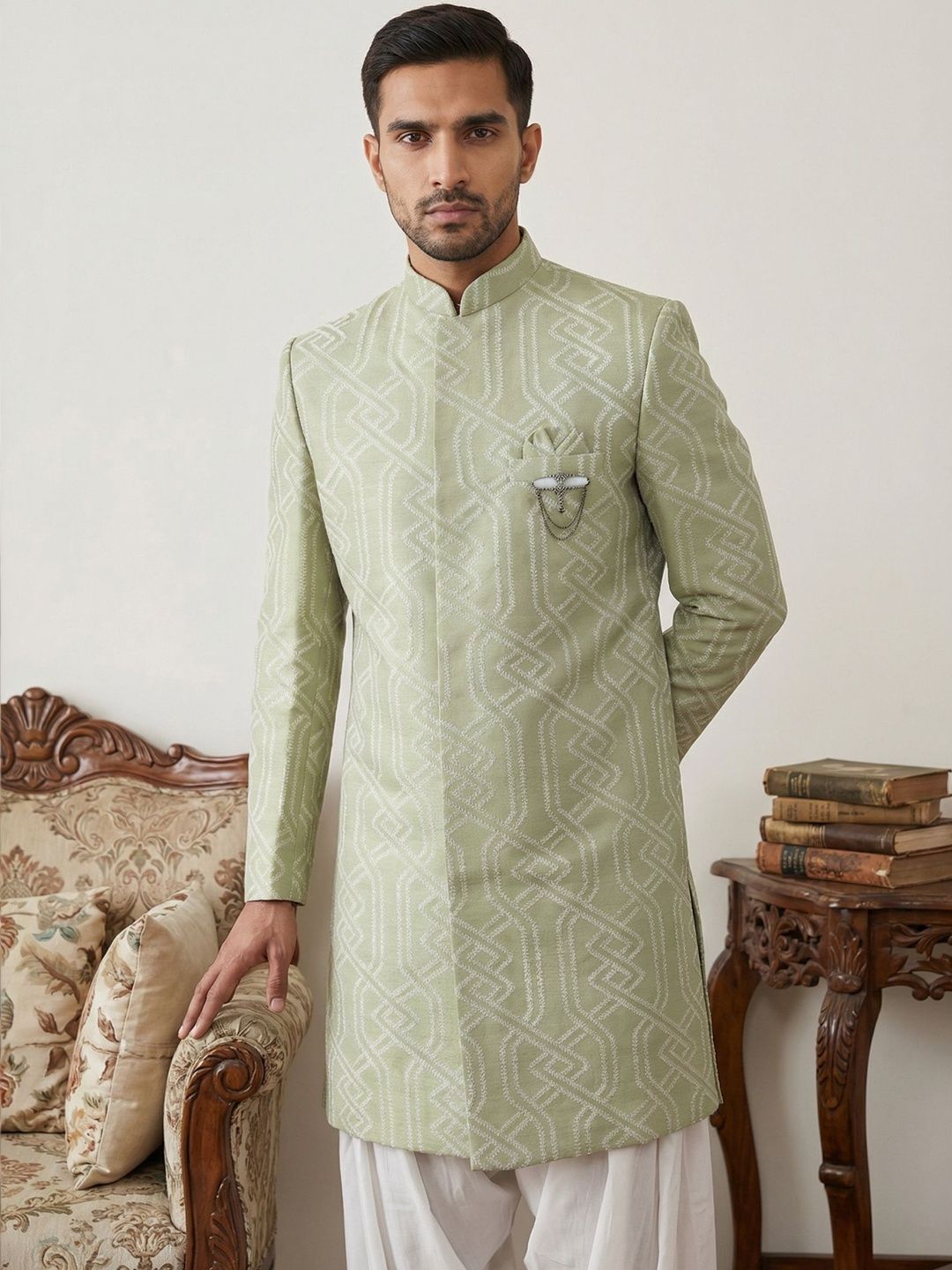 Jompers Embroidered Mandarin Collar Sherwani-picture-34