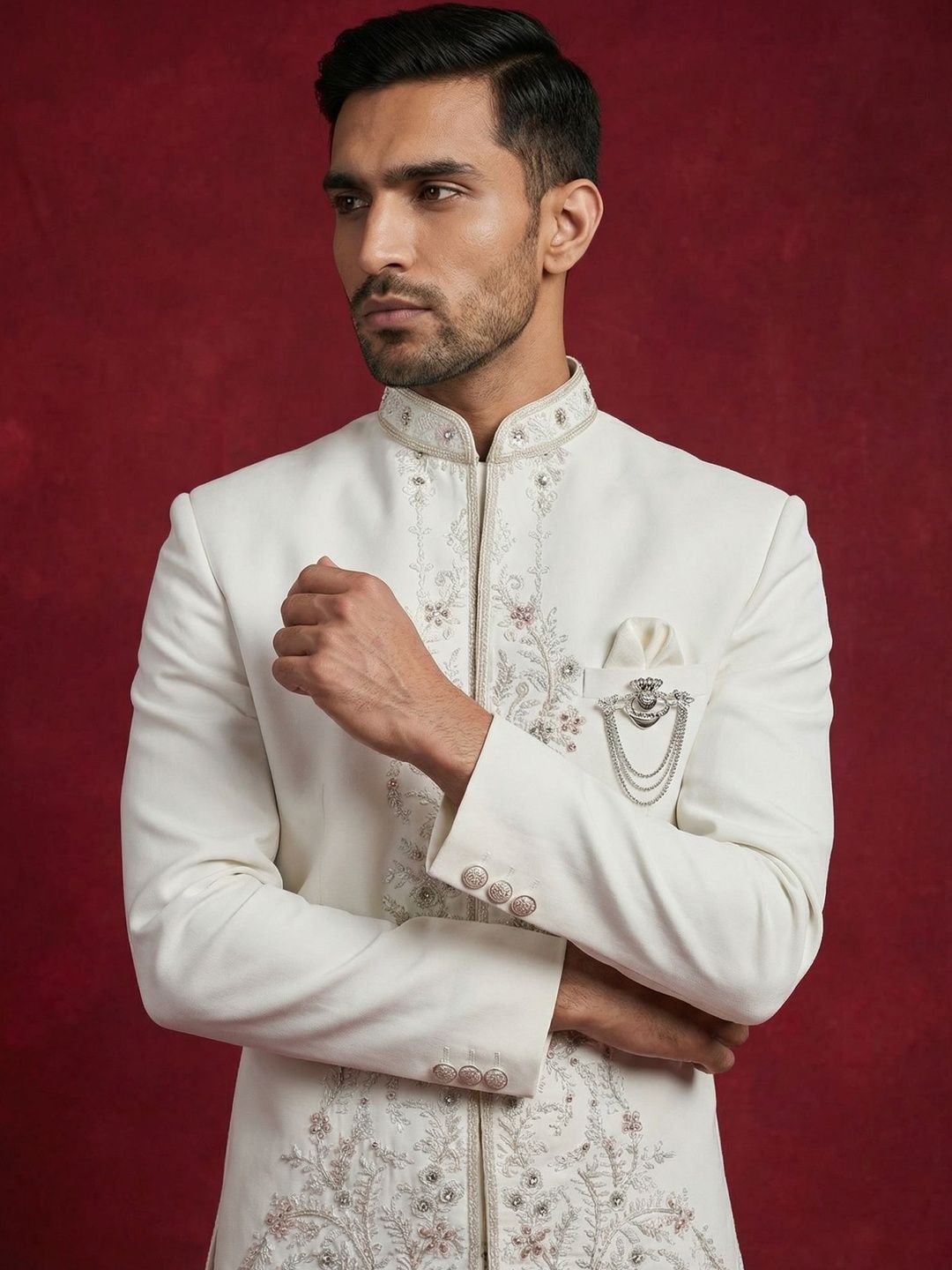 Jompers Embroidered Mandarin Collar Sherwani-picture-43