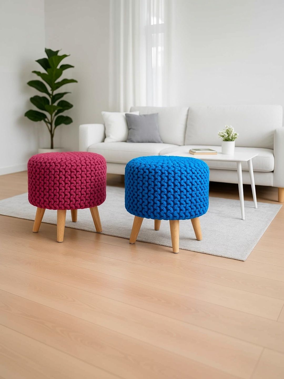 Shadowkart 2 Pieces Pink and Blue Round Ottomans-picture-38