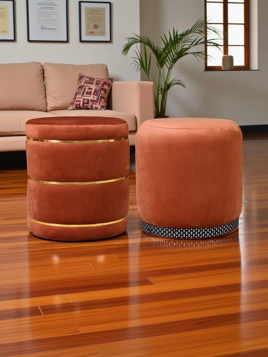 Shadowkart 2 Pieces Brown Round Ottomans-picture-35