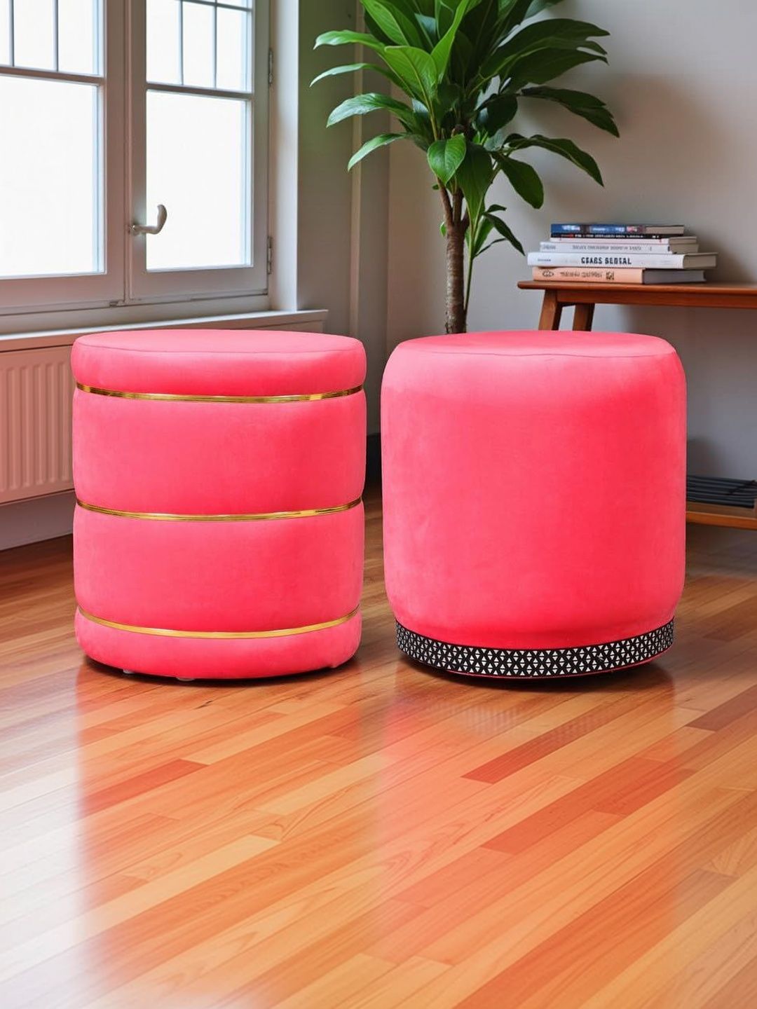 Shadowkart 2 Pieces Pink Round Velvet Ottomans-picture-33