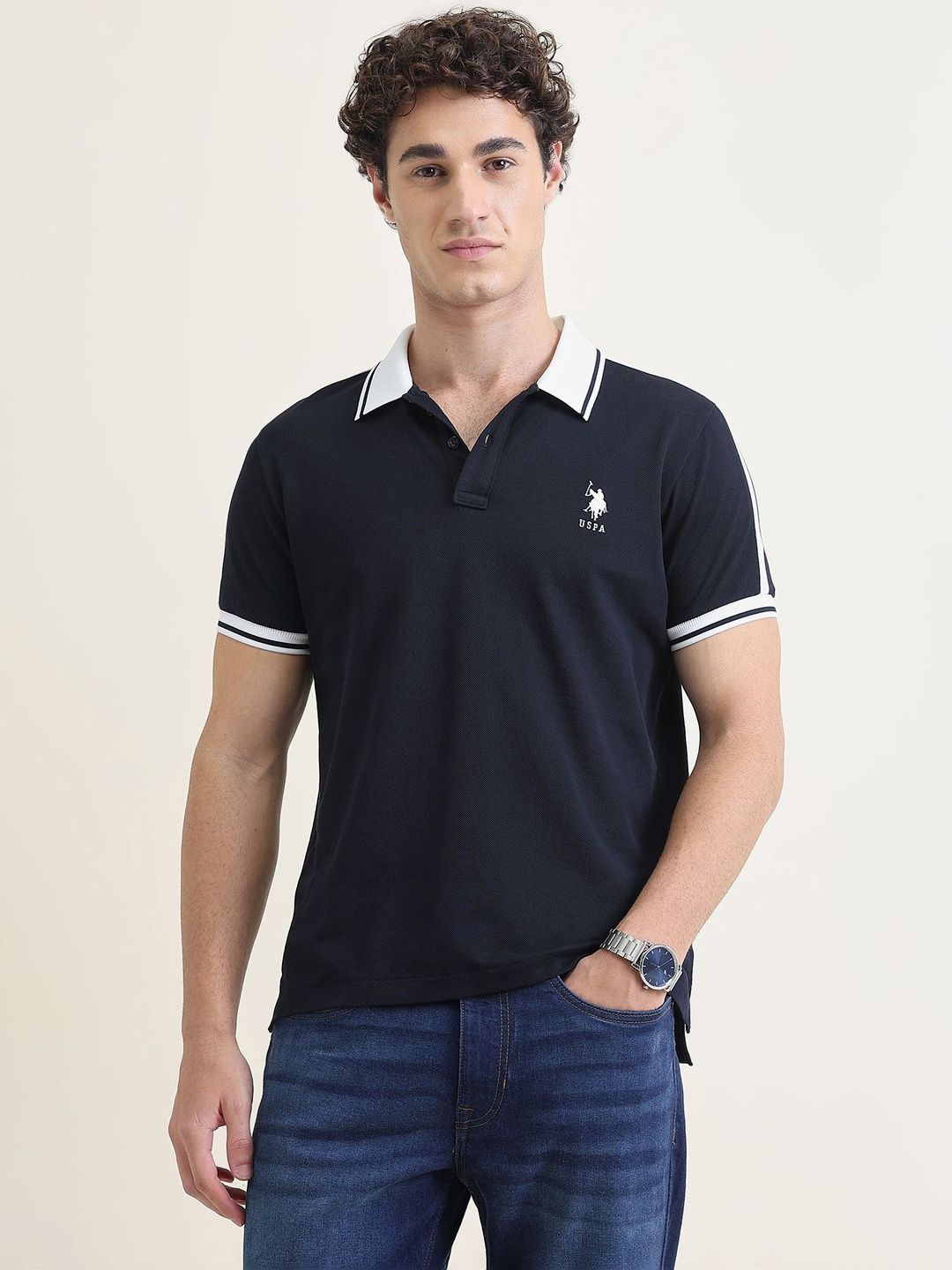 u.s. polo assn. U.S. Polo Assn.Solid Pique Pure Cotton Polo Collar T-shirt-picture-11