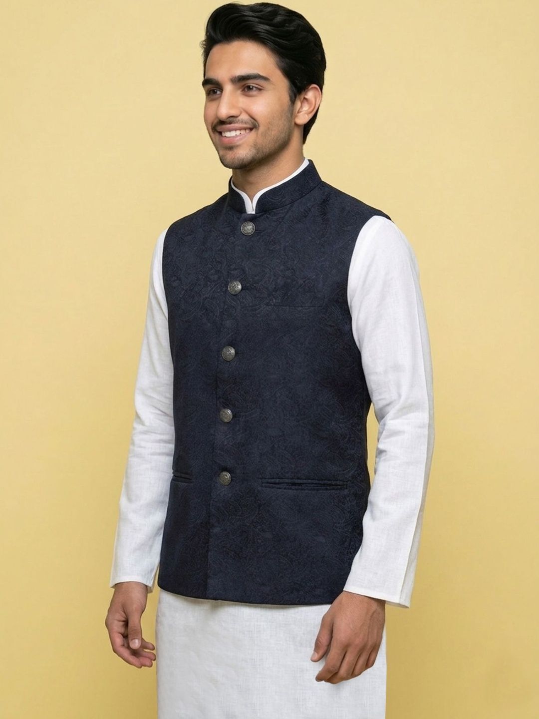 HERE&NOW Self-Design Woven Nehru Jackets-picture-18