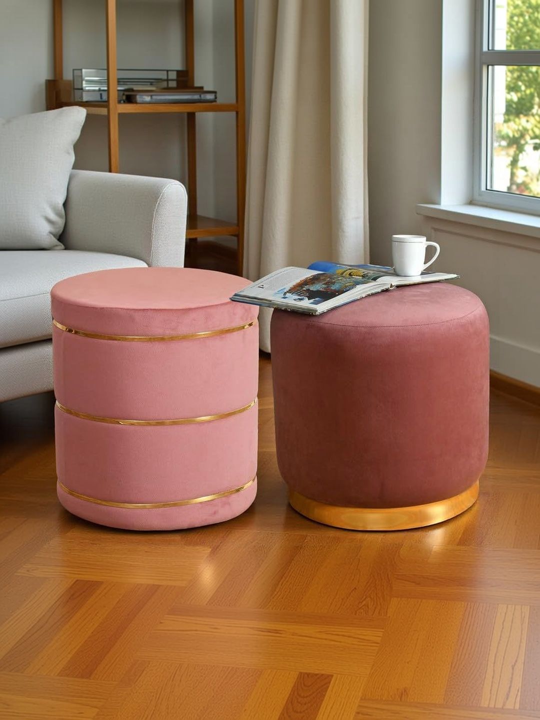 Shadowkart 2 Pieces Mauve Round Ottomans-picture-39
