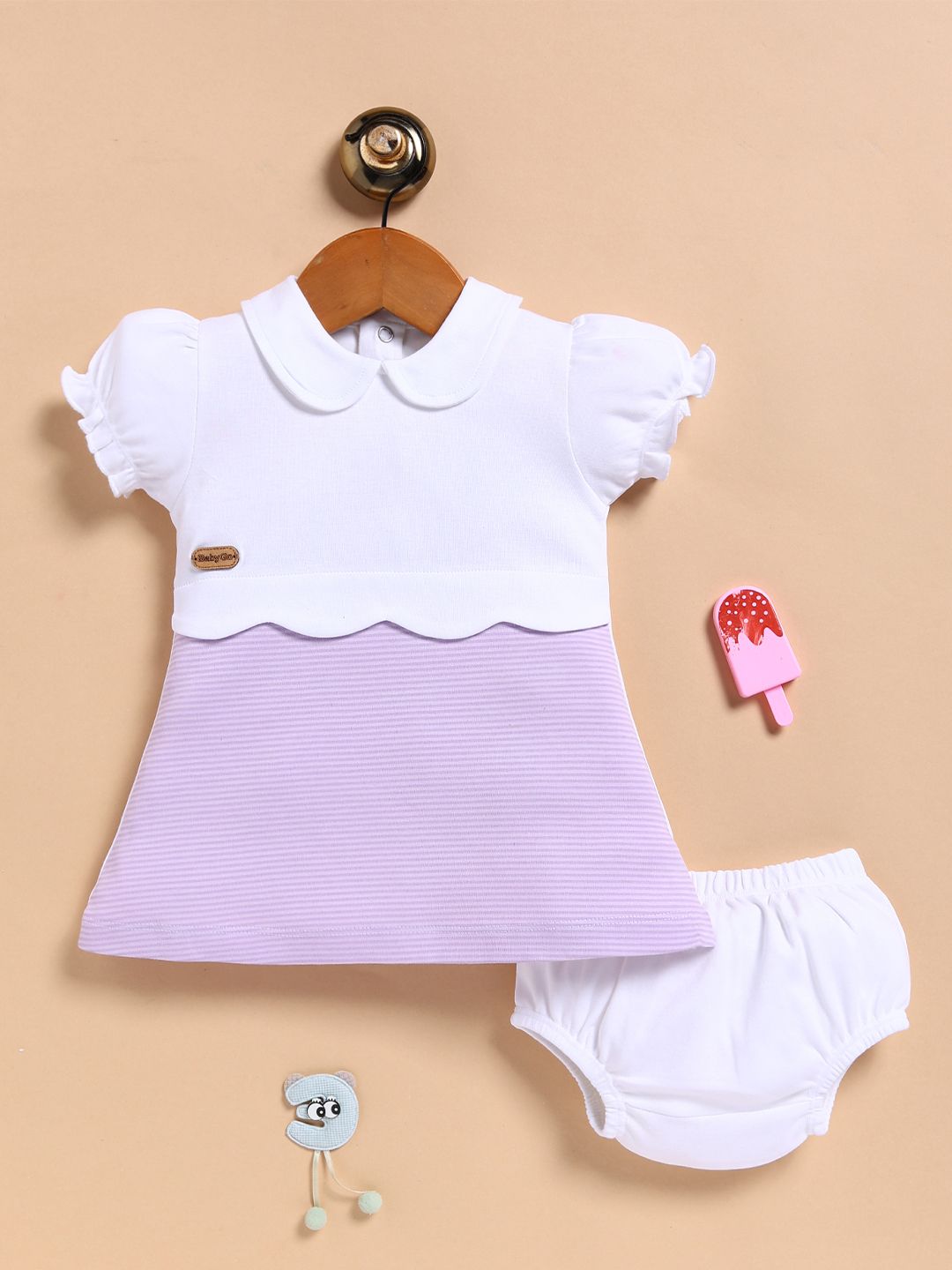 BABY GO Girls Cotton Flutter Sleeves Dress-image-1