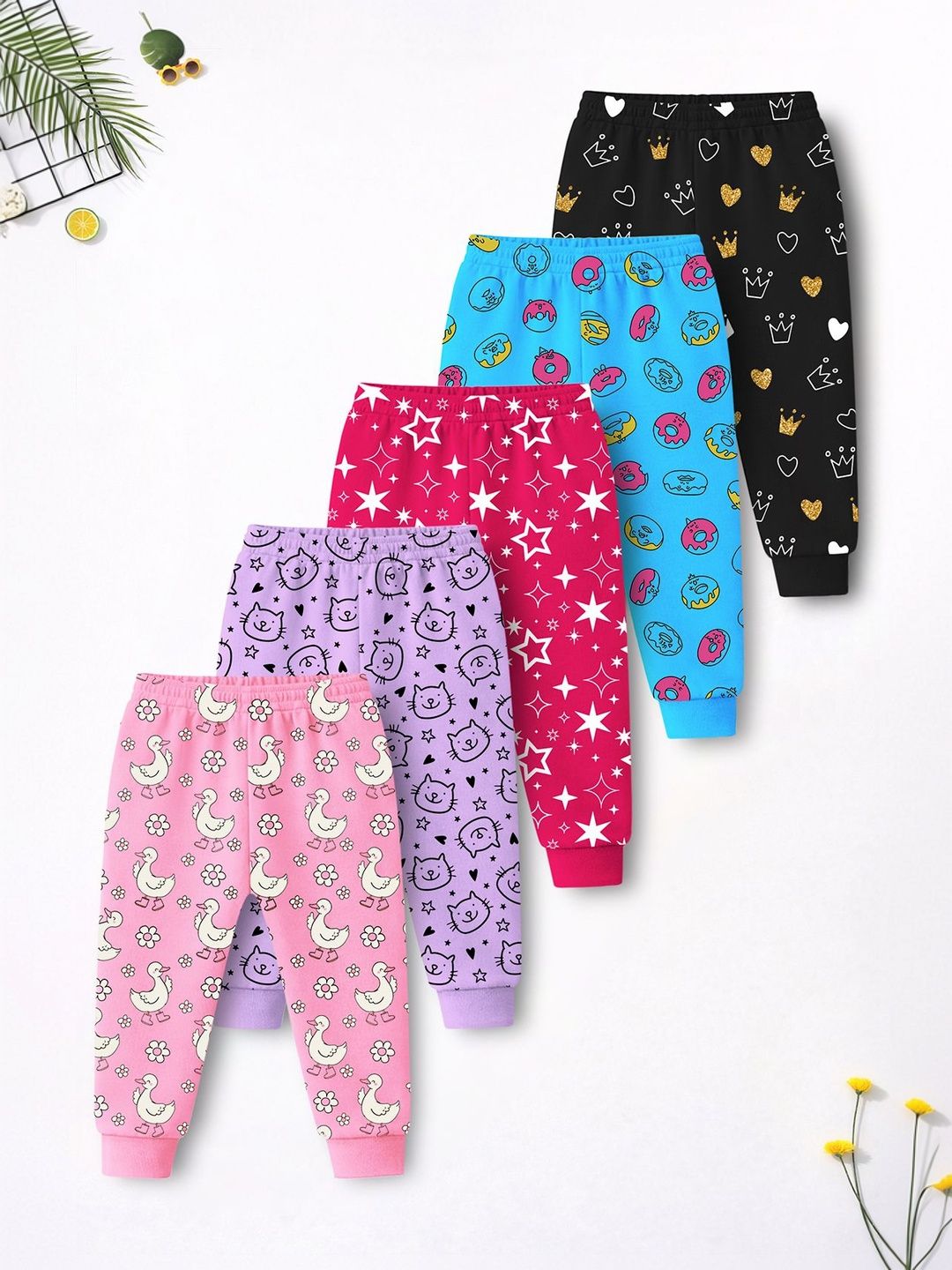 YK X Trampoline Girls Pack of 5 Regular Fit Graphic Print Joggers-picture-5