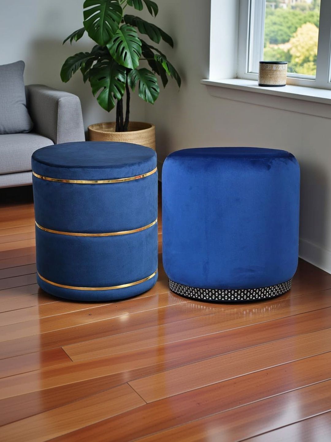 Shadowkart 2-Pieces Blue Round Ottomans-picture-34