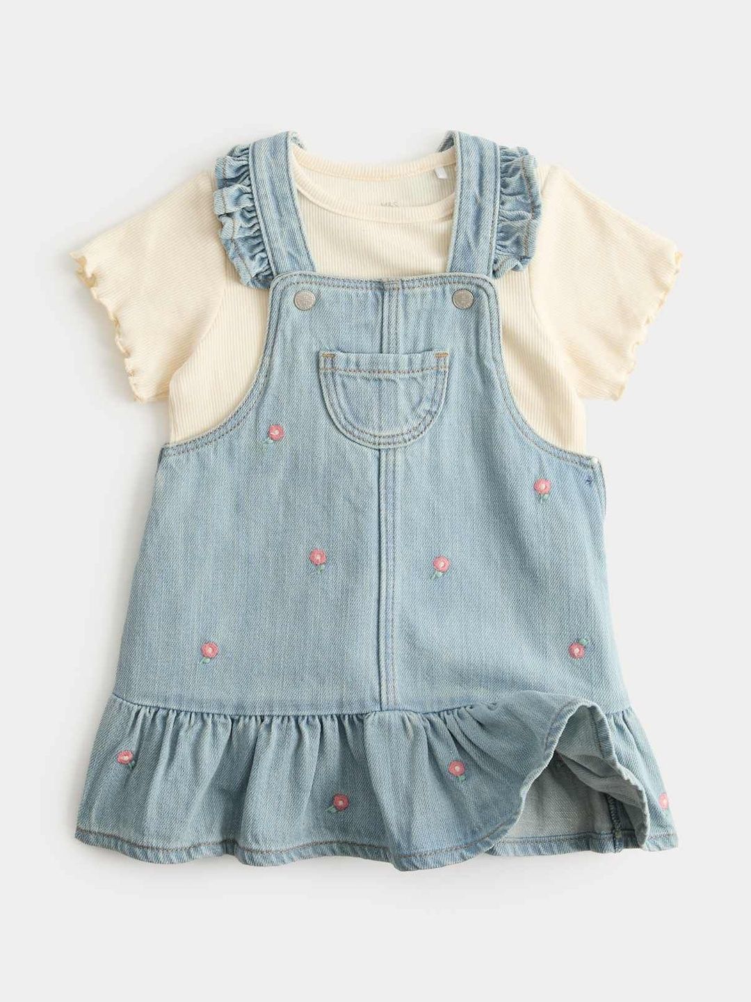 Marks & Spencer Infant Girls 2 Piece Pure Cotton Denim Embroidered Pinny Outfit-image-49