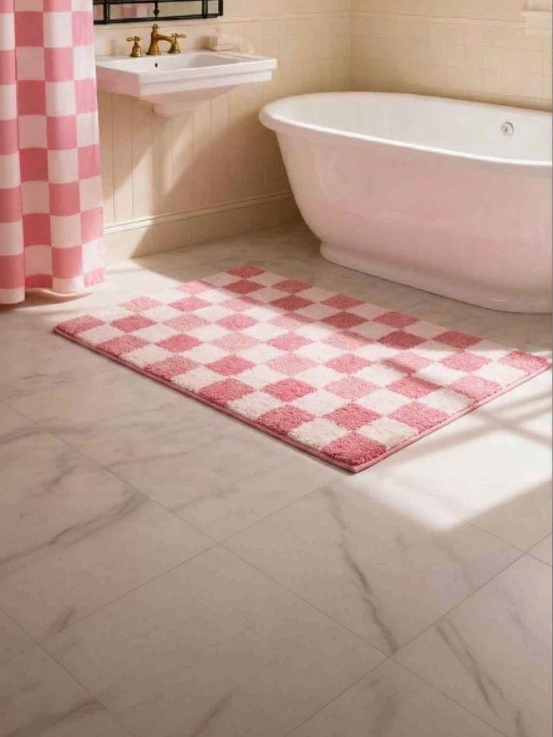 DREAM WEAVERZ Pink Anti-Skid Bath Rugs-image-2