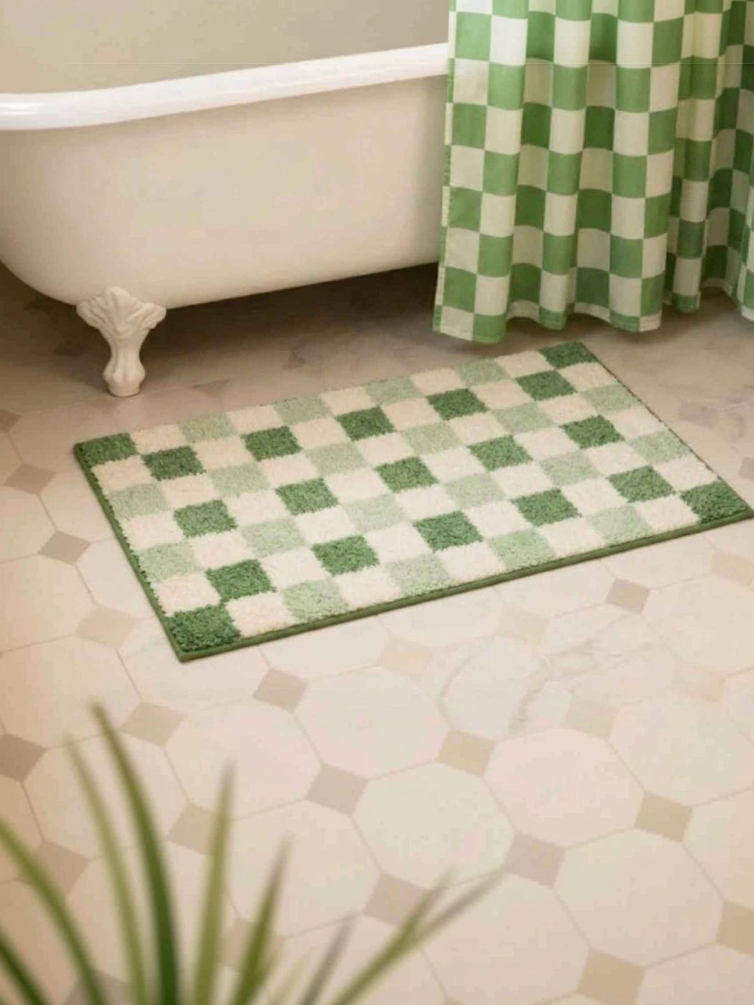 DREAM WEAVERZ Checked Green And White Bath Rugs-image-42