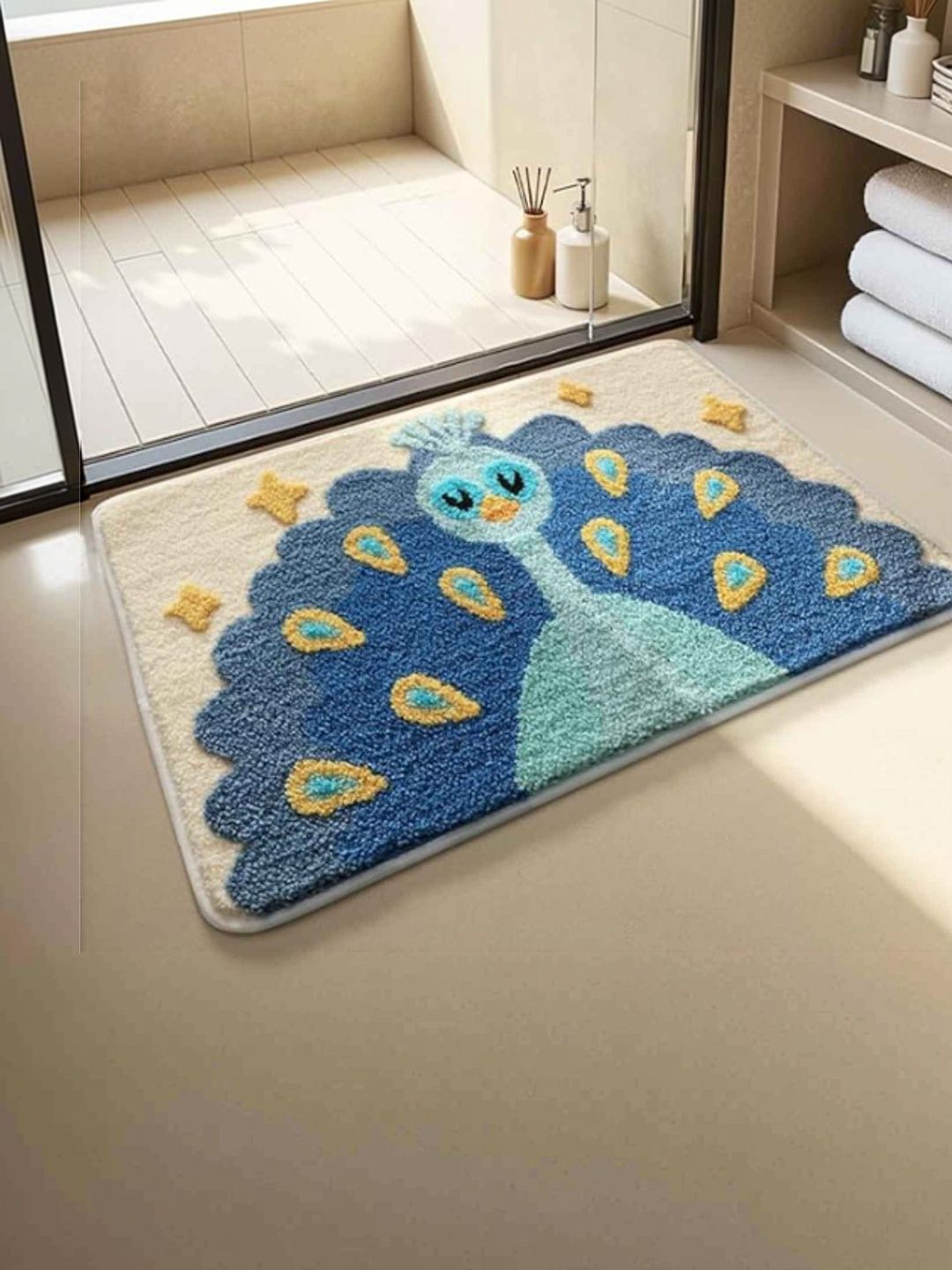 DREAM WEAVERZ Blue Anti-Skid Bath Rugs-image-7