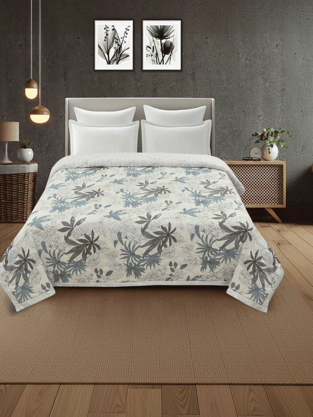 Comfowell Cream-Coloured Floral Microfiber 300 GSM Comforter-picture-22