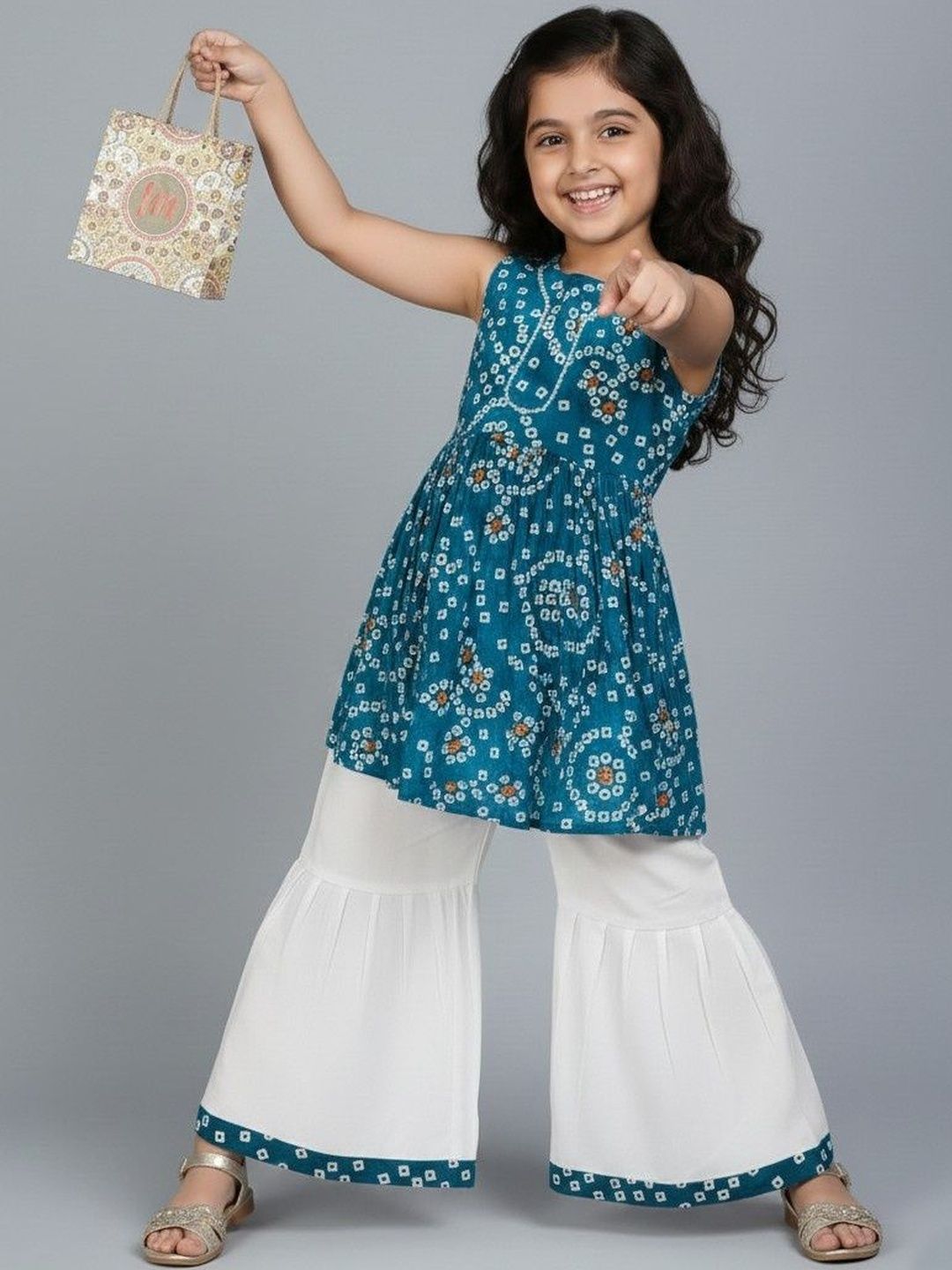 Sangria Girls Printed Round Neck Kurta With Palazzos-picture-36
