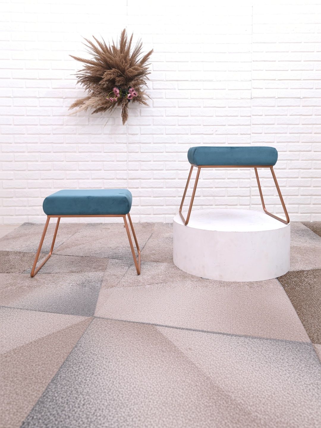 Greetwood 2-Pcs Teal & Rose Gold-Toned Lightweight Rectangle Ottoman-picture-29