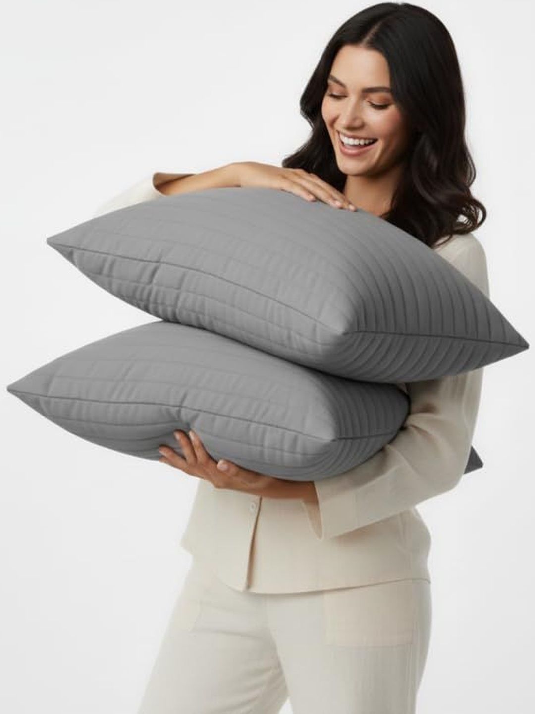 Orchid Pillows Grey Set of 2 Fibre Filled Cotton Ultra Soft Sleep Pillow-image-22