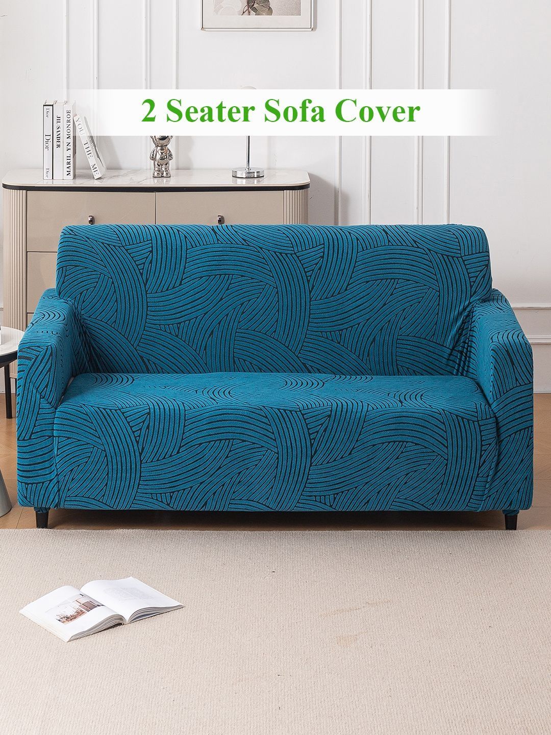 HOKIPO Green Printed 1 Piece Sofa Cover With Arms-picture-25