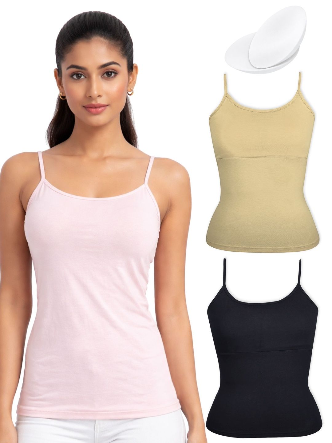 DChica Pack of 3 Cotton Lightly Padded Camisoles-image-39