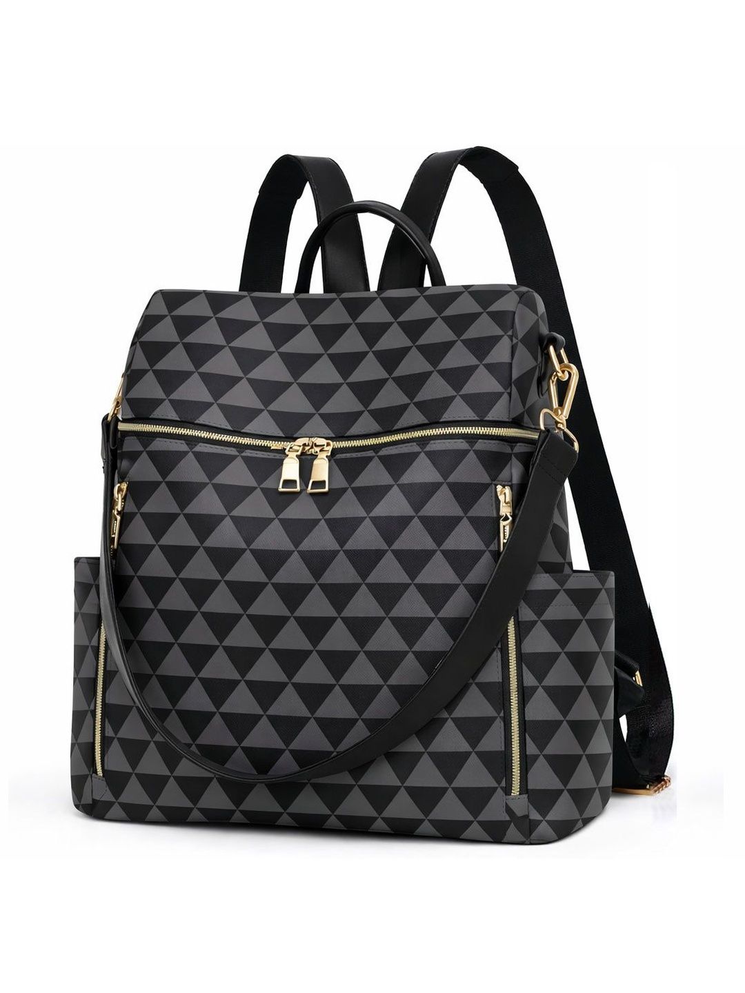 Comfabie Women Geometric Backpack with Reflective Strip-picture-39