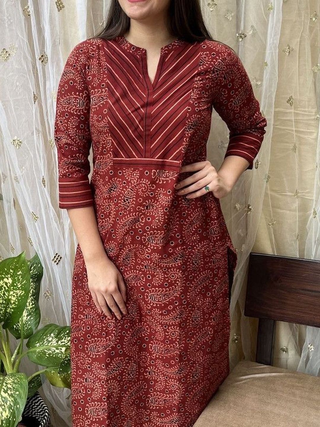 Ethnic Lady Floral Printed Boat Neck Kurti-picture-43