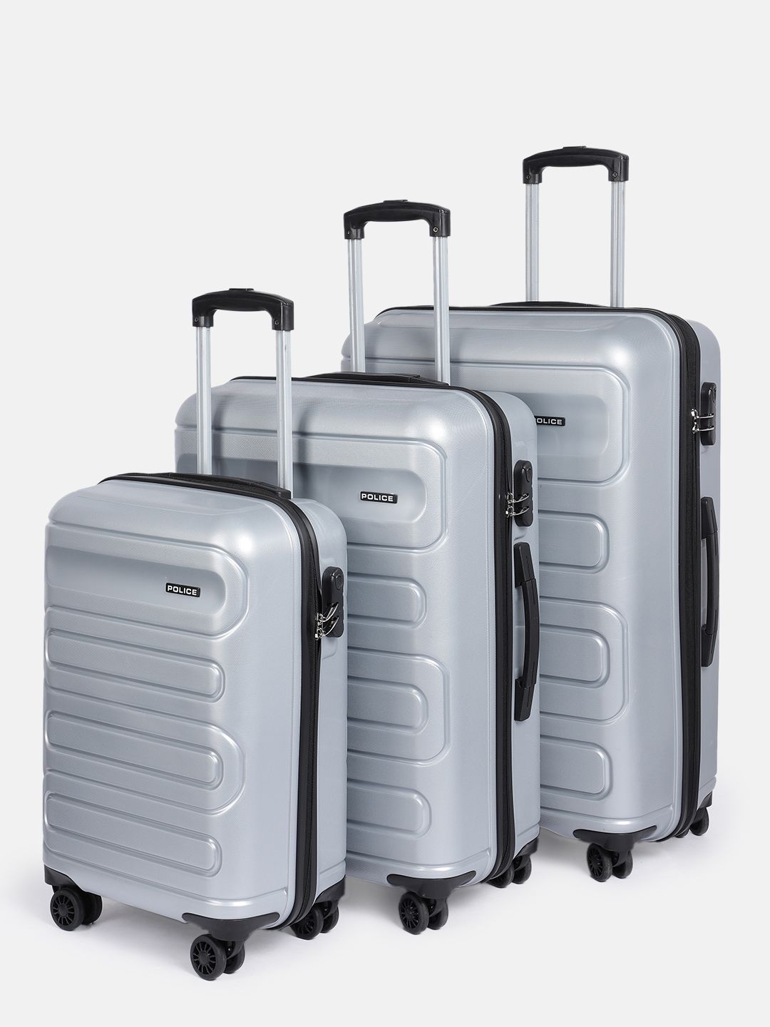 Police Set of 3 Novex Lite Cabin Medium & Large Trolley Suitcases-picture-55