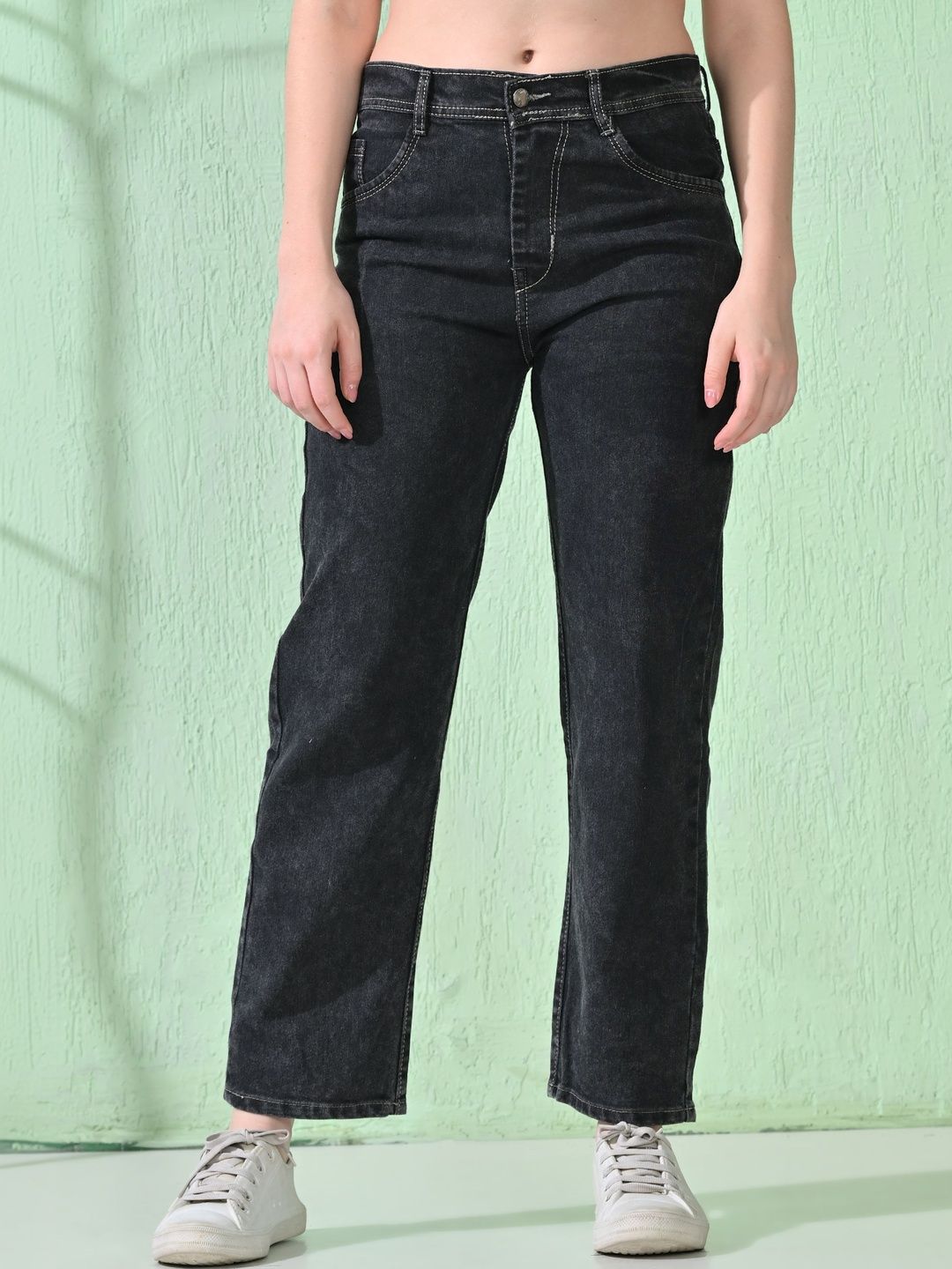 Mast & Harbour Women Classic Straight Fit Mid-Rise Stretchable Jeans-picture-14