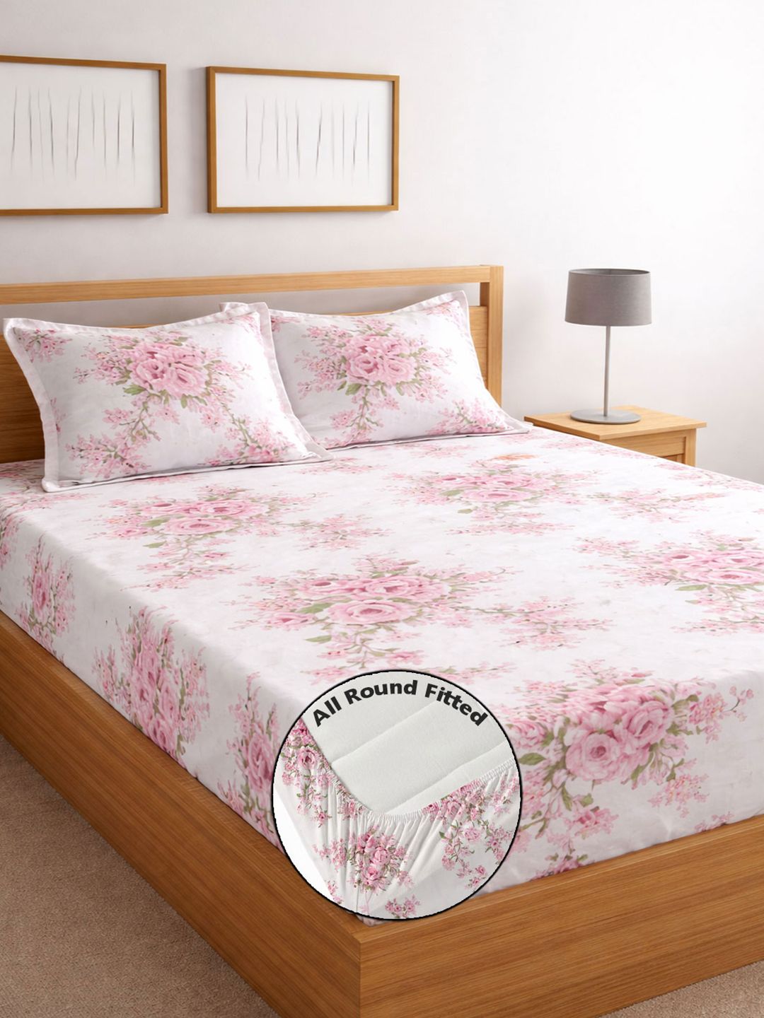 Signature Pink & White Floral 210 TC King Bedsheet with 2 Pillow Covers-image-9