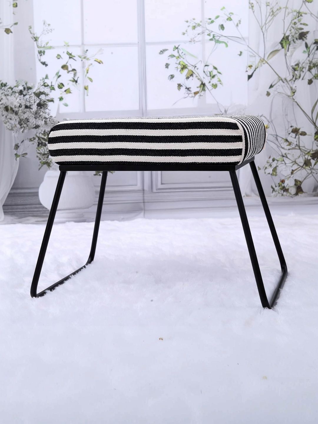 Greetwood Black & White Striped Lightweight Rectangle Ottoman-picture-18