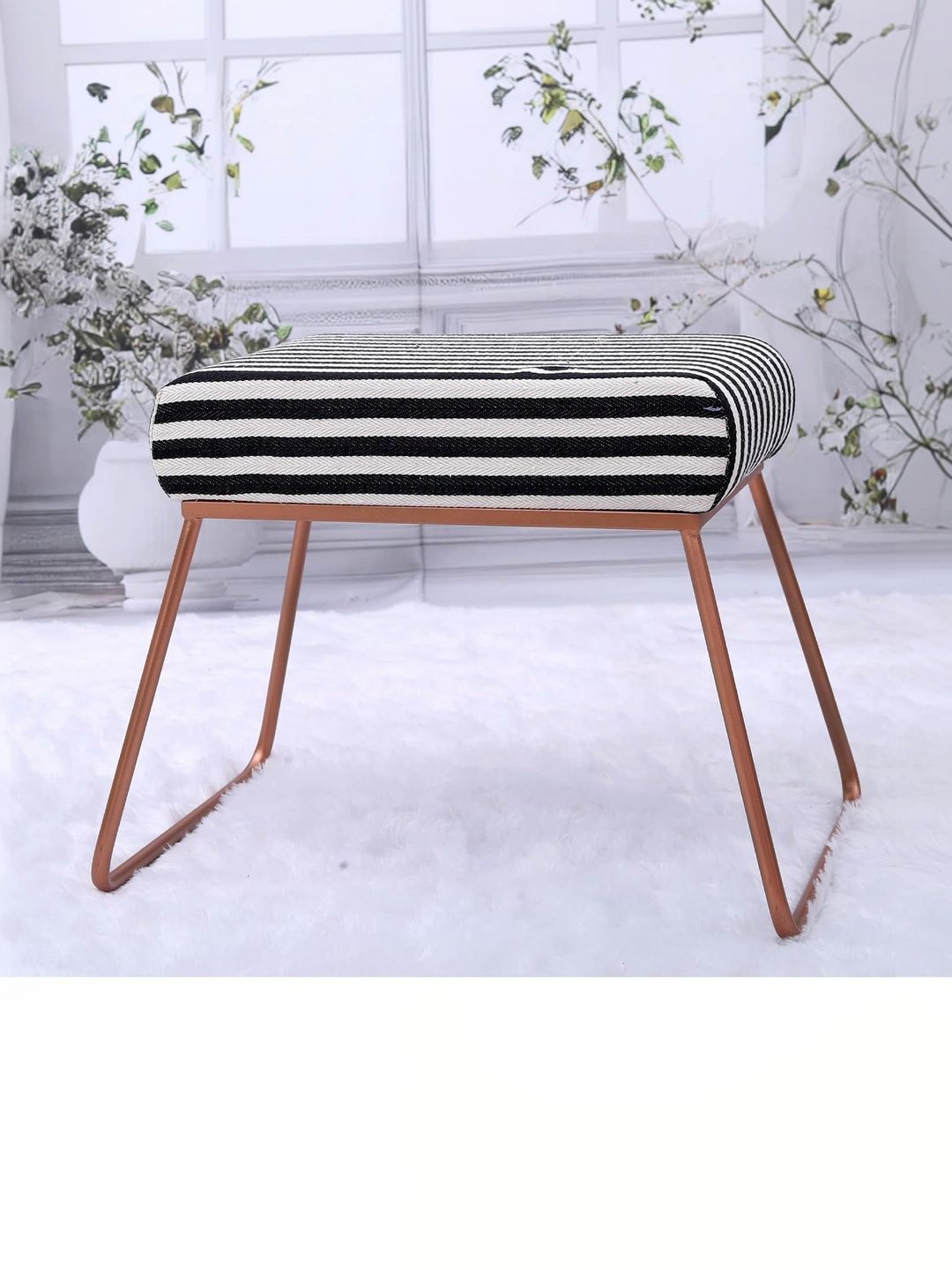 Greetwood Black & White Striped Lightweight Rectangle Ottoman-picture-11