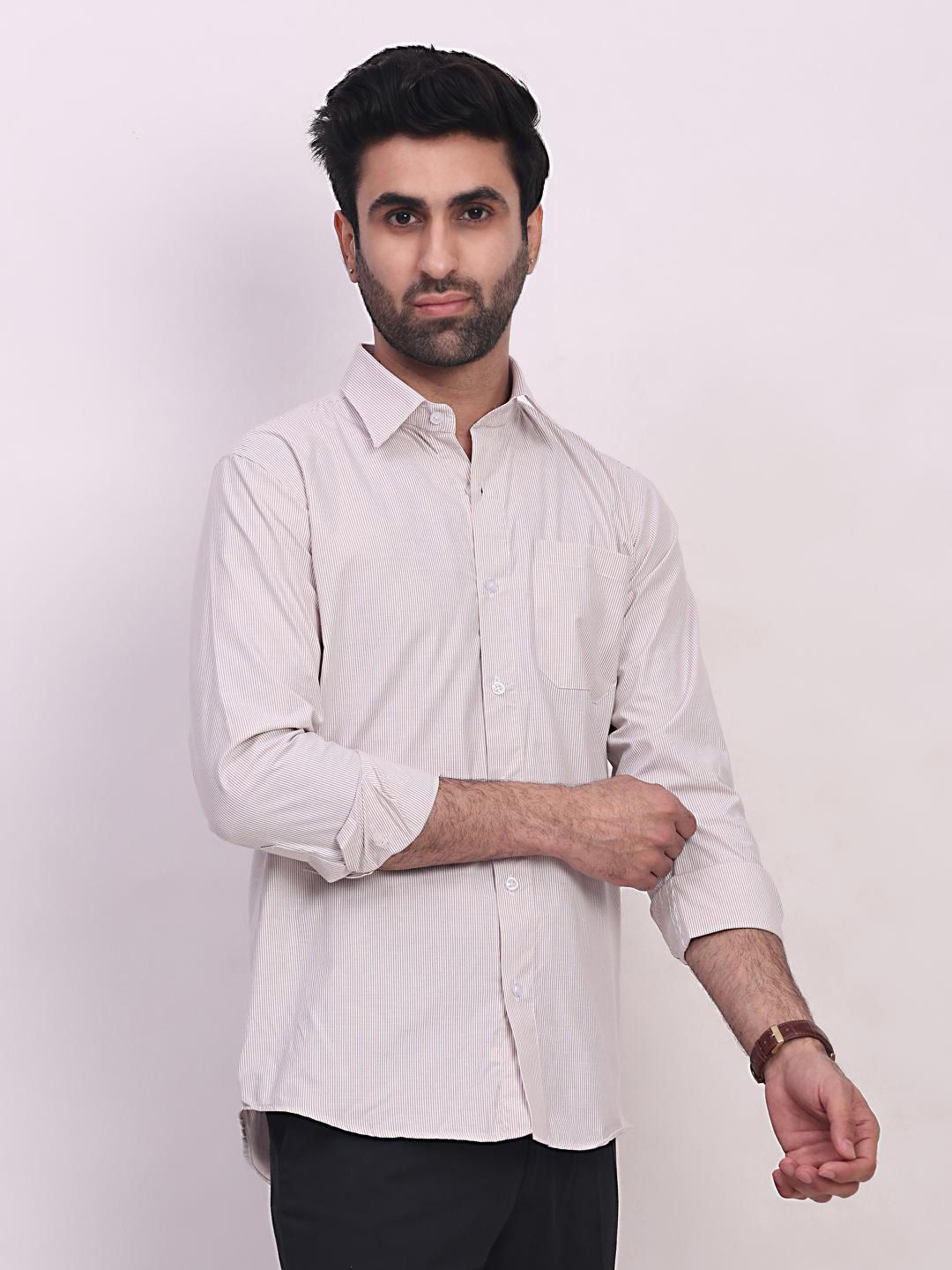 INVICTUS Men Cream Striped Regular Fit Formal Shirt-picture-11