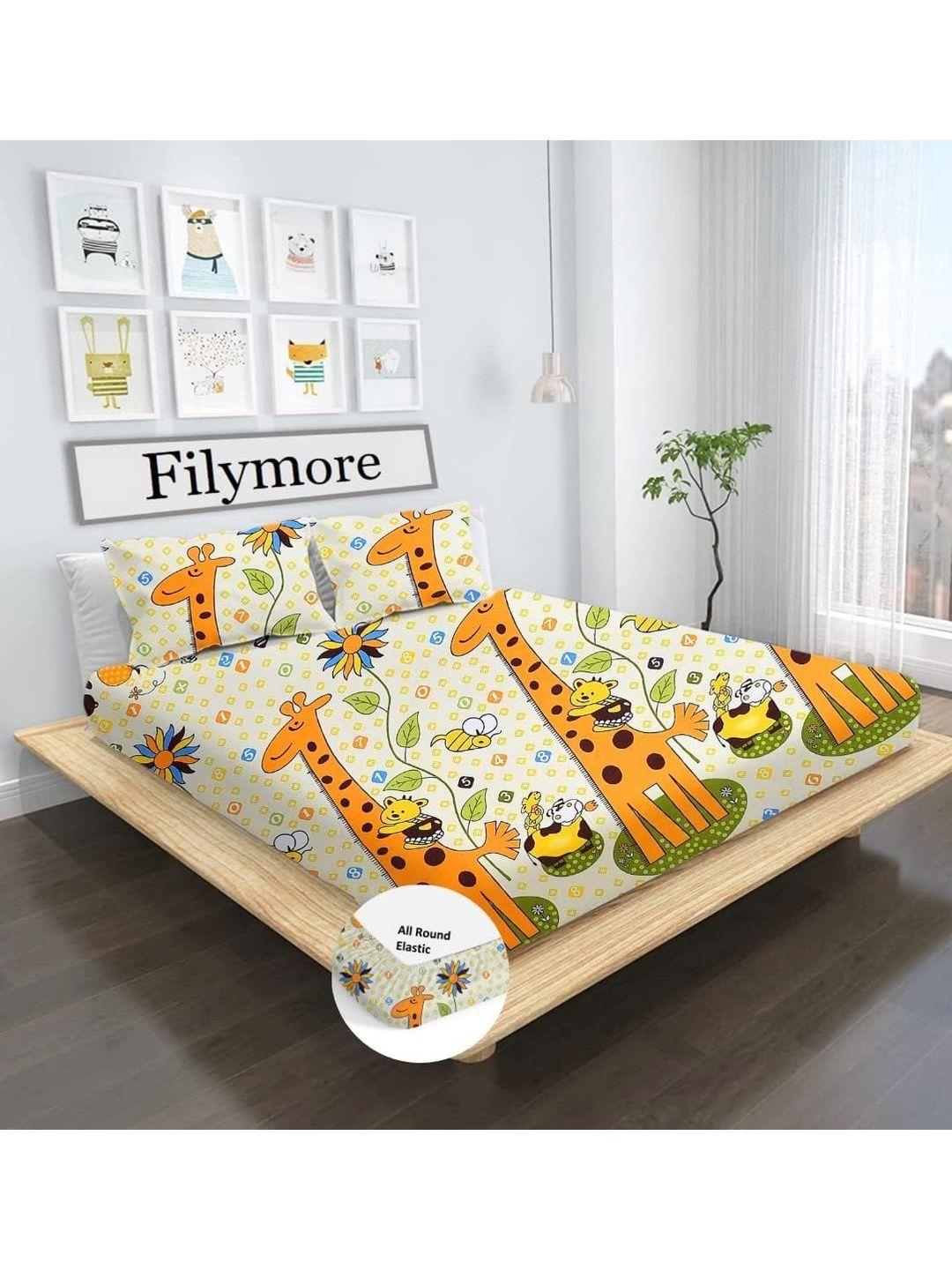 Filymore Yellow Cartoon Characters Bedsheet with 2 Pillow Covers-image-34