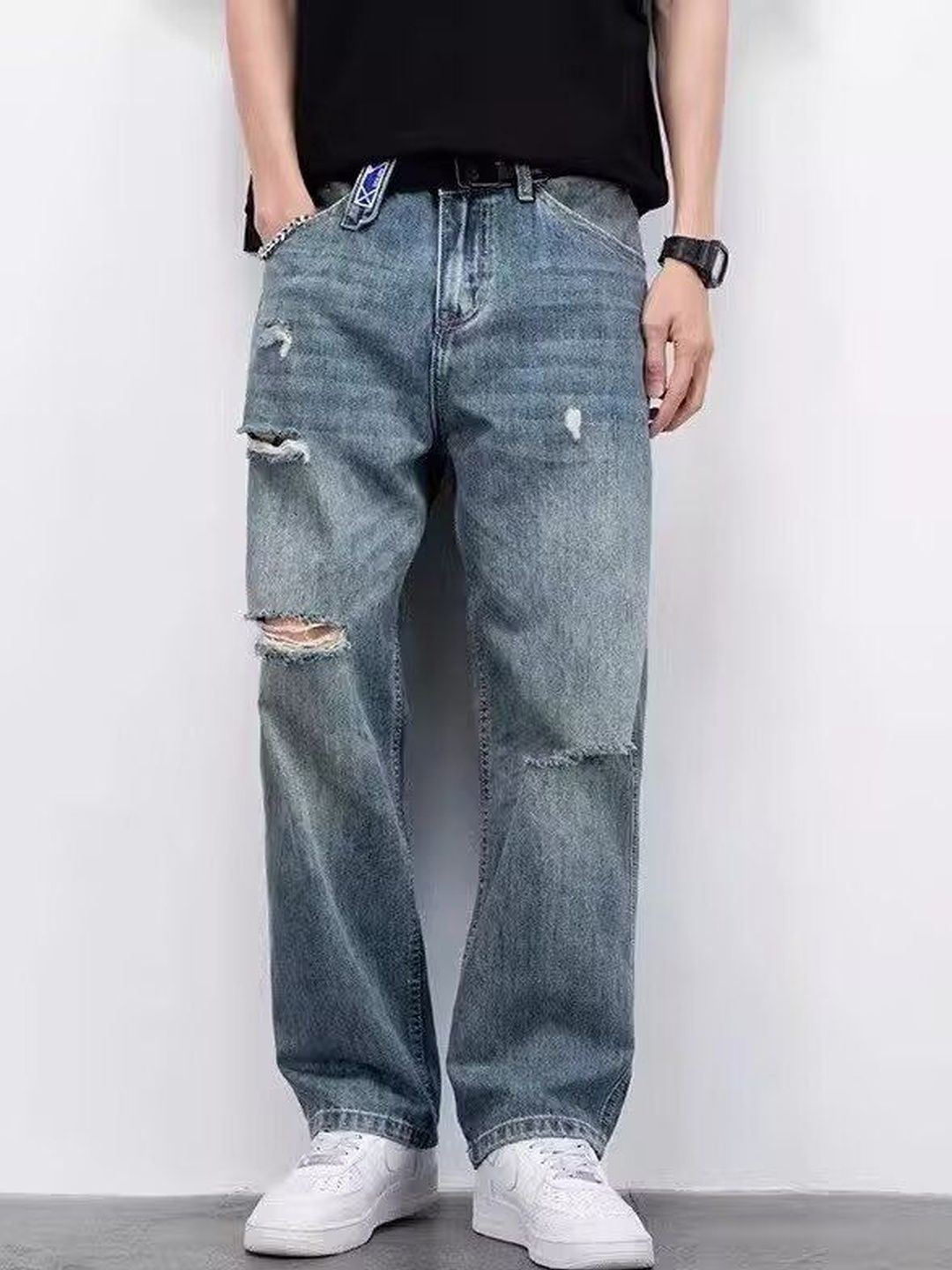 ANDREW HILL Men Straight Fit Mid-Rise Distressed Jeans-picture-29