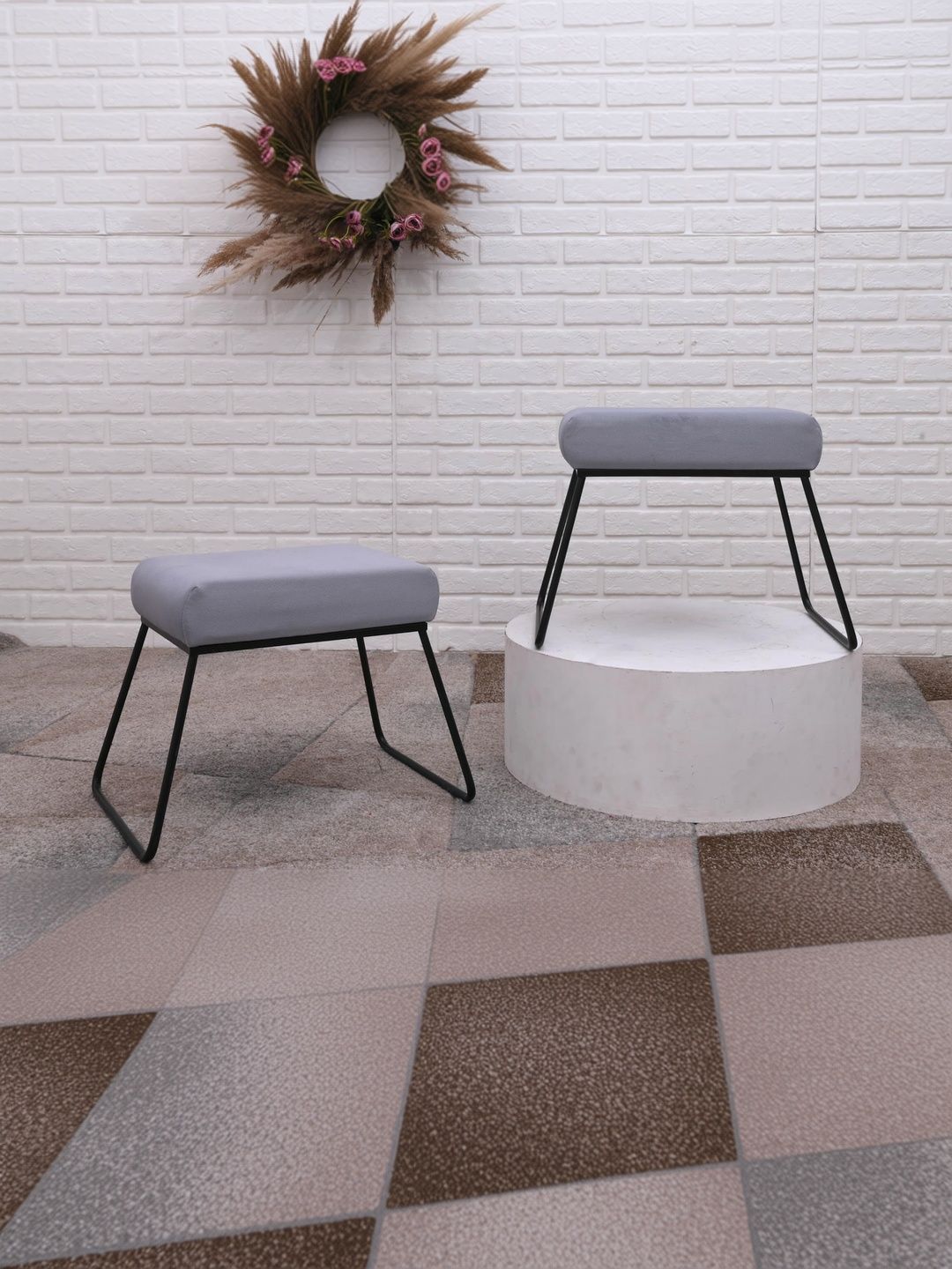 Greetwood 2-Pcs Grey & Black Lightweight Rectangle Ottoman-picture-43