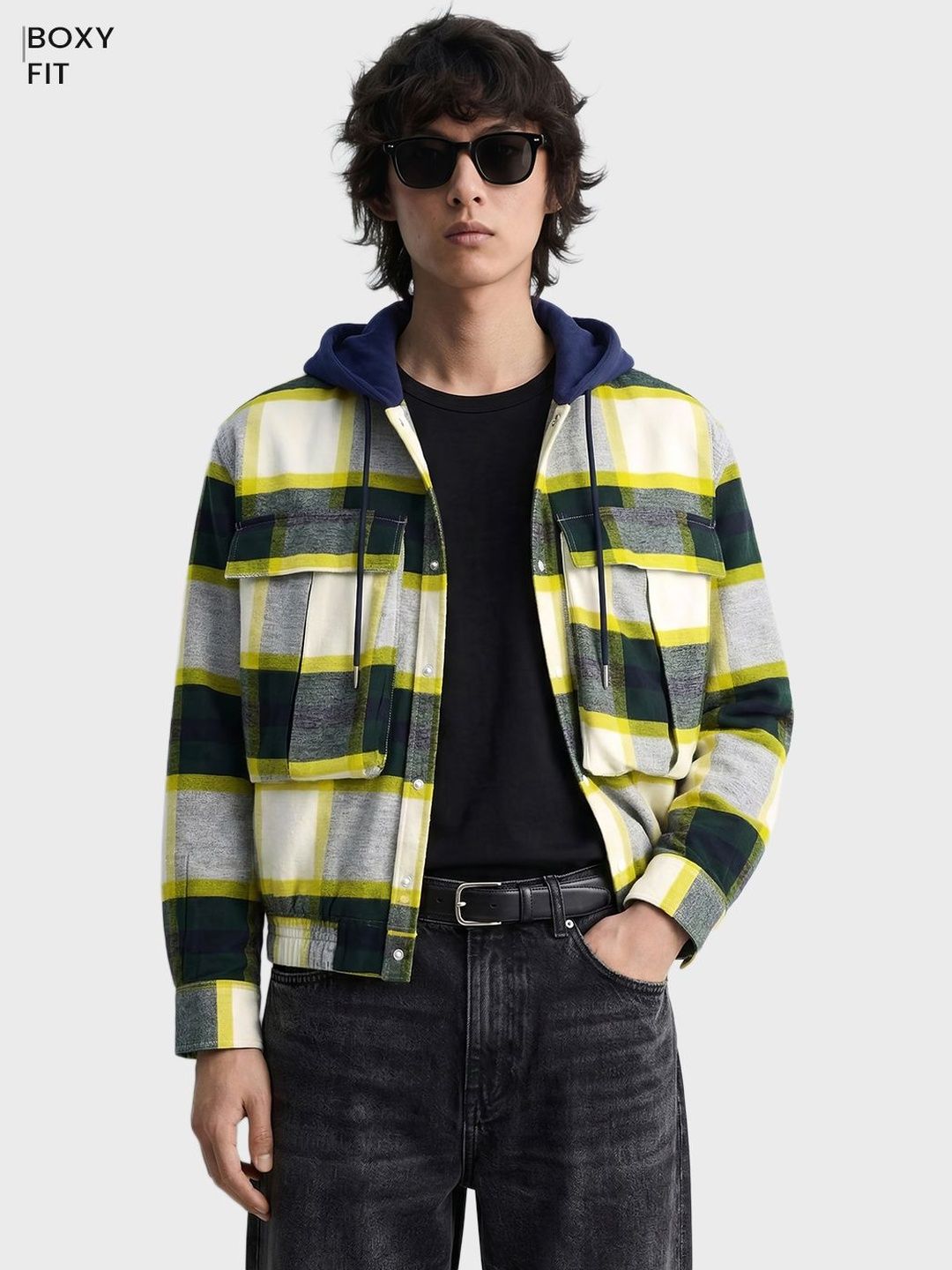The Indian Garage Co Checked Hooded Cotton Boxy Casual Shirt-picture-29