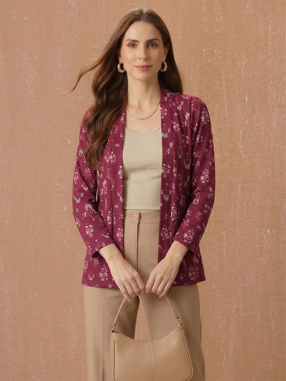 all about you Printed Printed Shawl Collar Open Front Shrug-picture-38