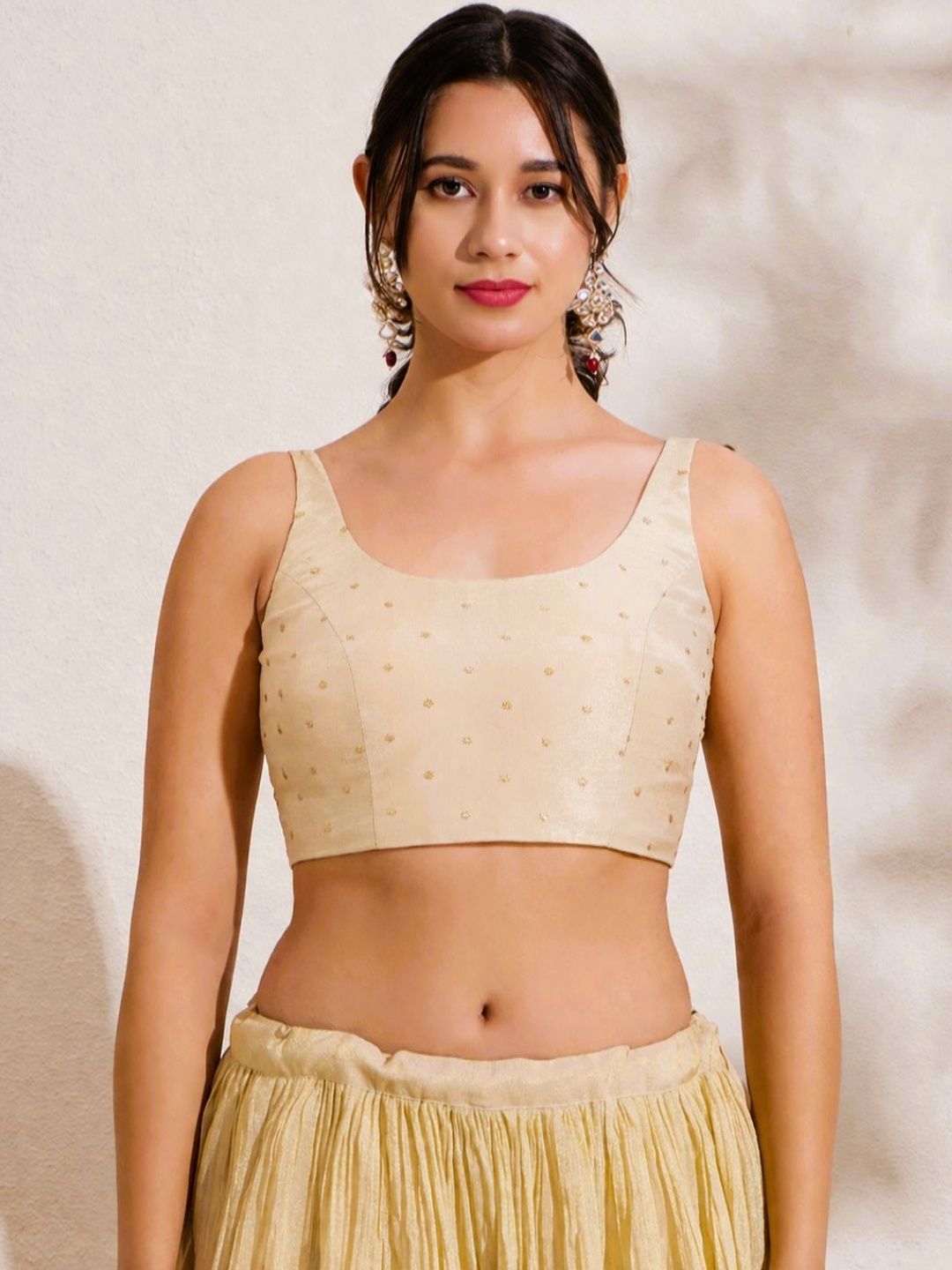 The Blouse Originals Cream Butti Silk Round Neck Saree Blouse-image-18