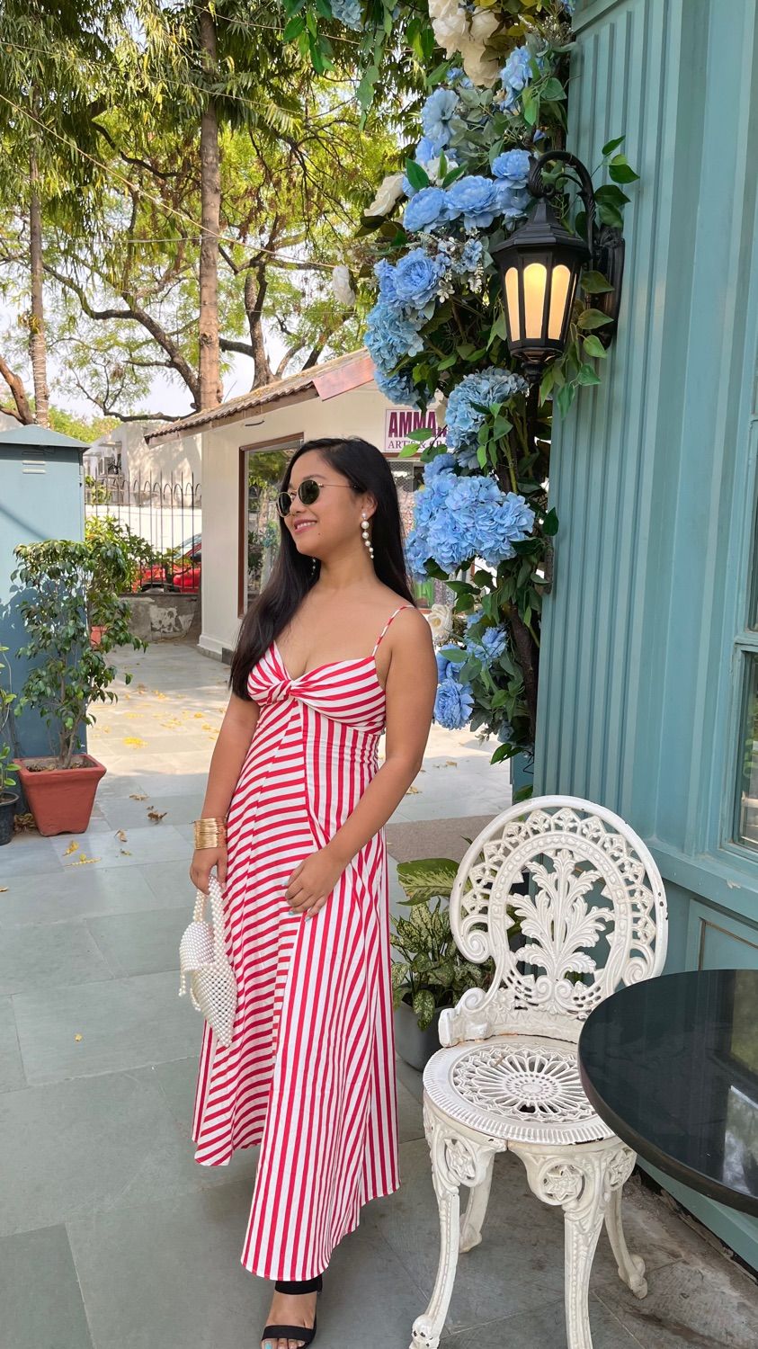 mango red and white dress Mango Red & White Striped Midi Dress XS