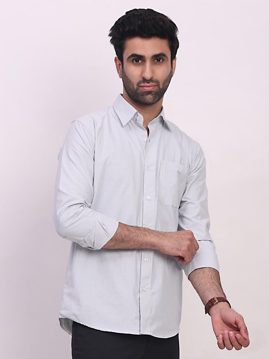 INVICTUS Men Grey Poplin Cotton Checkered Regular Fit Formal Shirt-picture-23