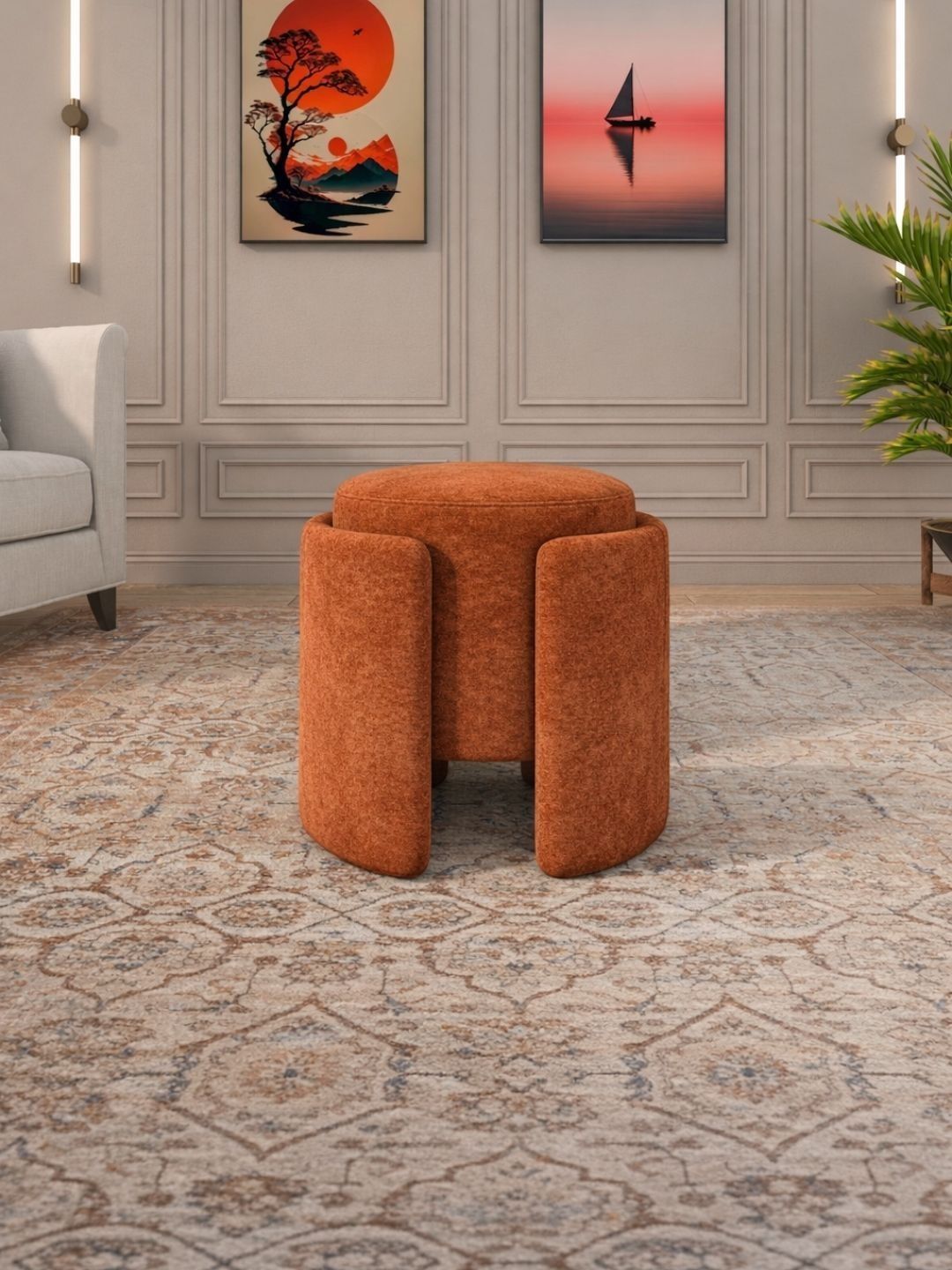 Horizontal Eight Orange Wood Round Ottomans-picture-32
