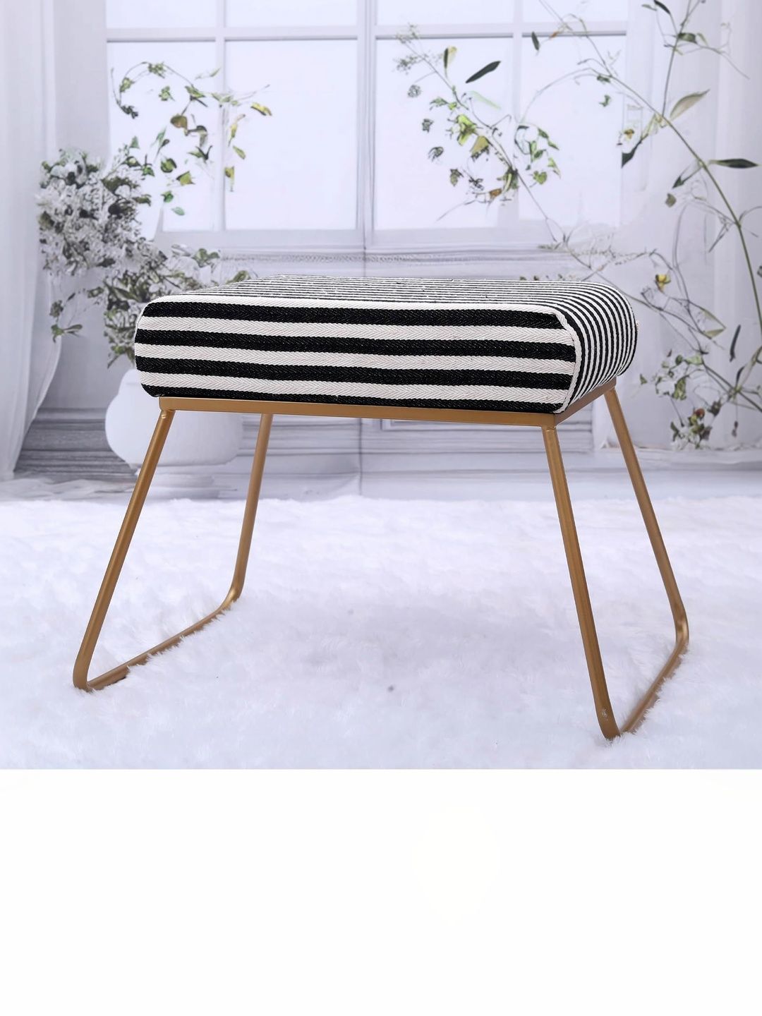 Greetwood Black & White Striped Lightweight Rectangle Ottoman-picture-53