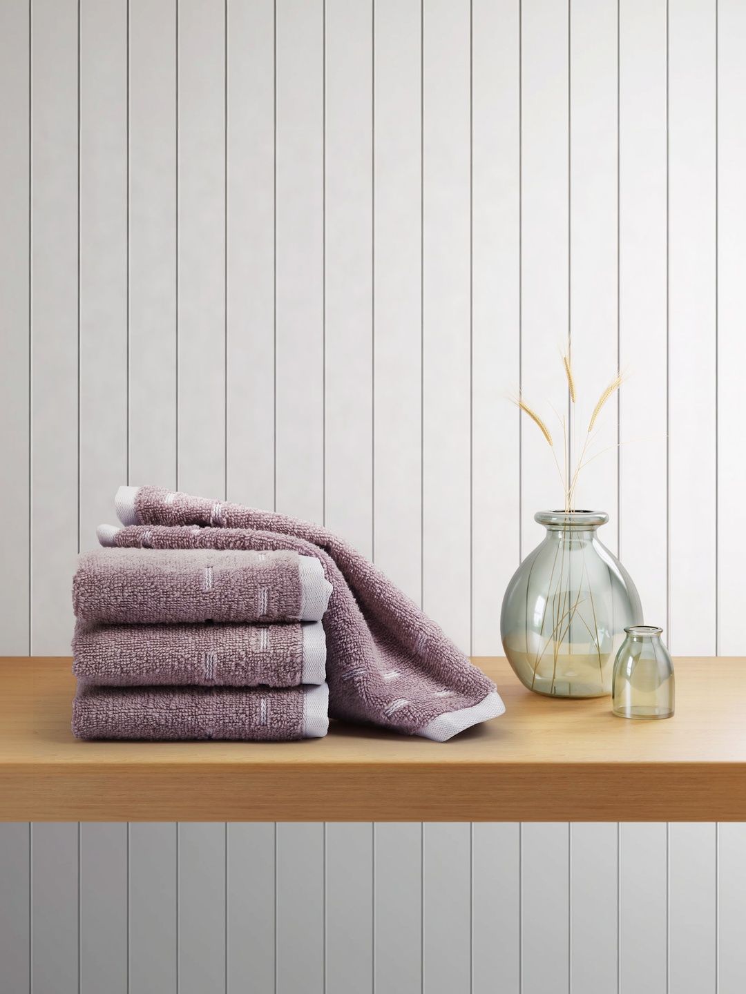 SPACES Violet Cotton 450 GSM Regular Face Towels-image-6