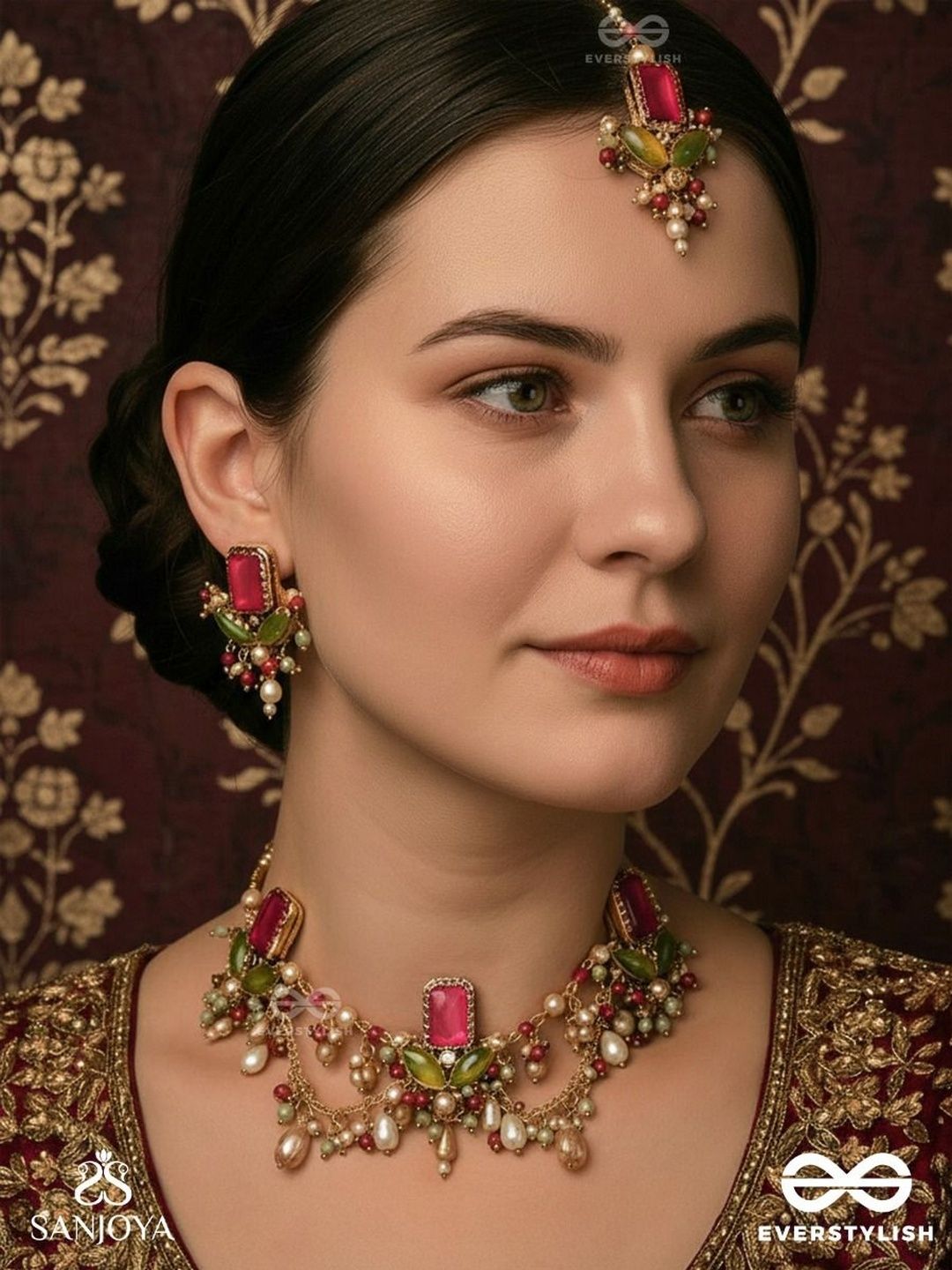 EVERSTYLISH Stone Studded & Beaded Necklace and Earrings-image-47