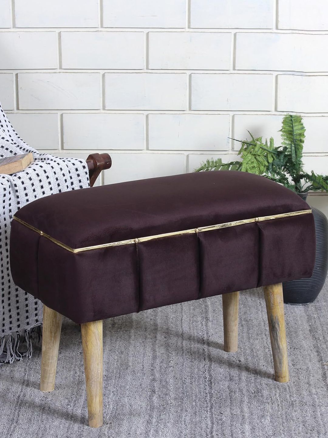 Shadowkart Brown Square Wooden Ottomans-picture-32