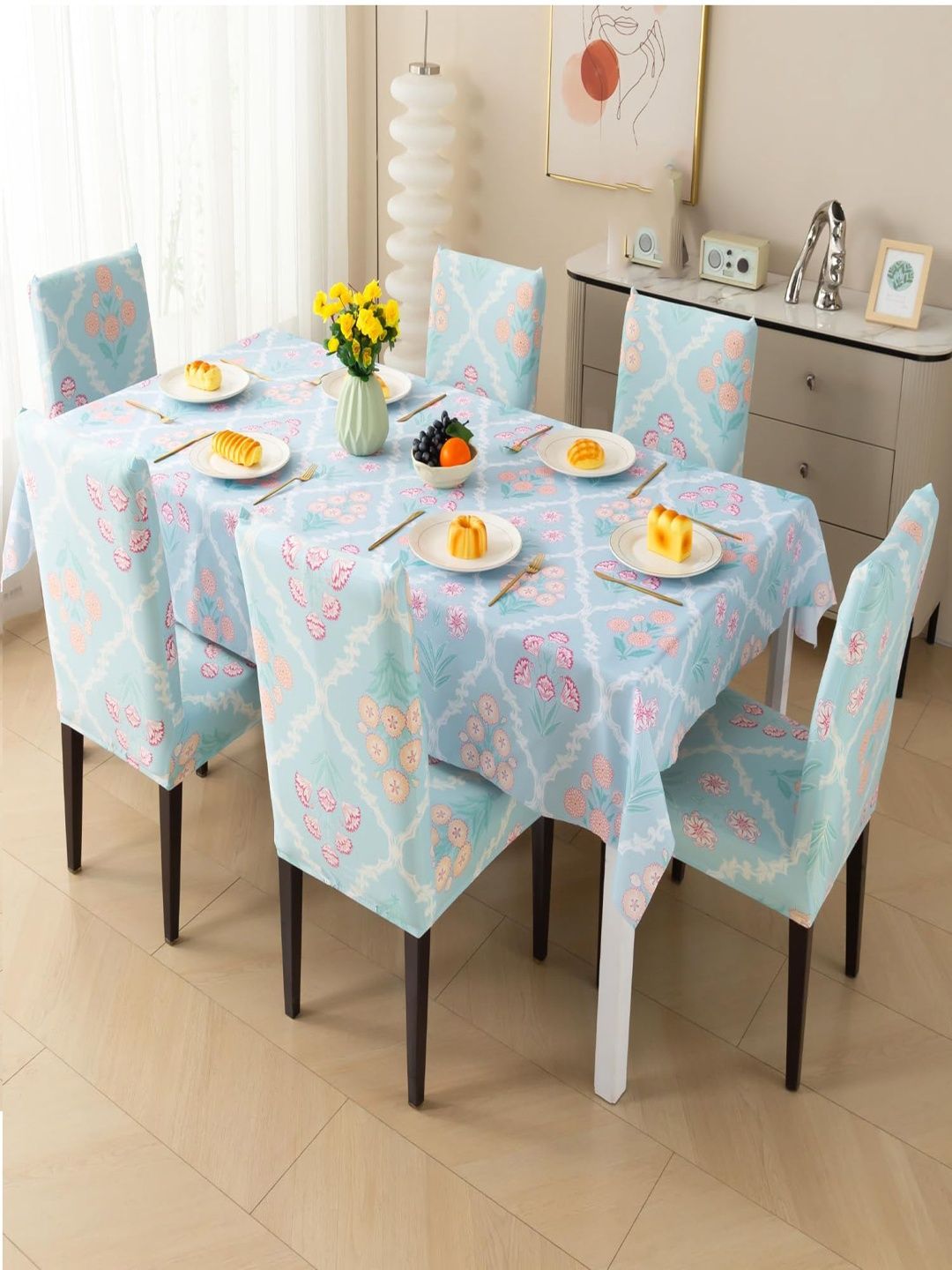 HOUSE OF QUIRK Table Cover Waterproof for Kitchen Dining 1 Table Cover & 6 Chair Cover-picture-50